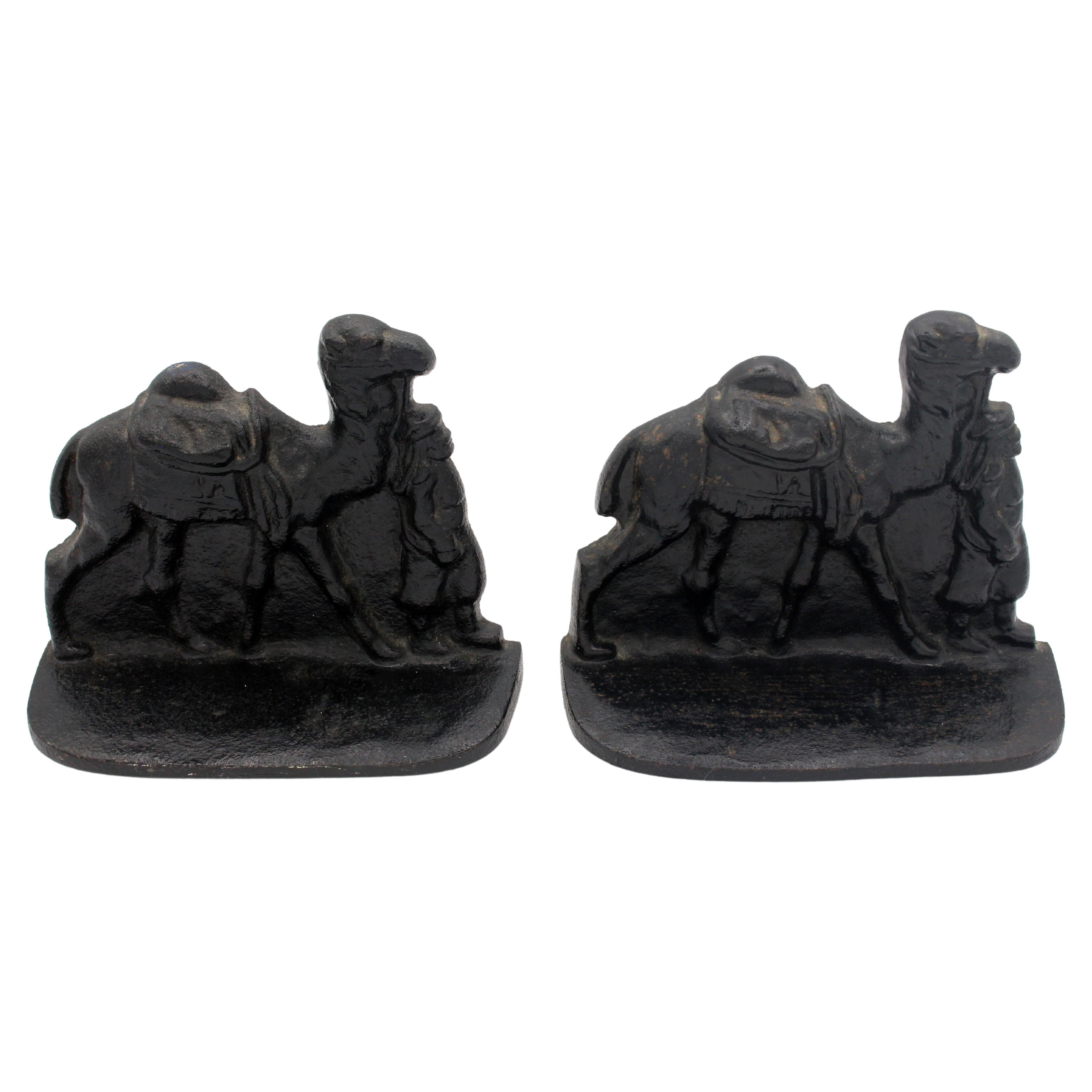 c. 1900 Pair of Camel Cast Iron Bookends For Sale