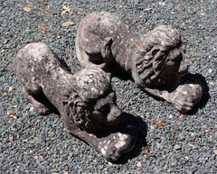 c. 1900 Pair of English Cast Stone Lion Garden Statues