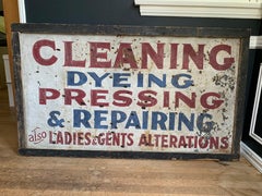 c 1900 Rhode Island Factory Hand Painted Laundry Sign Double Sided
