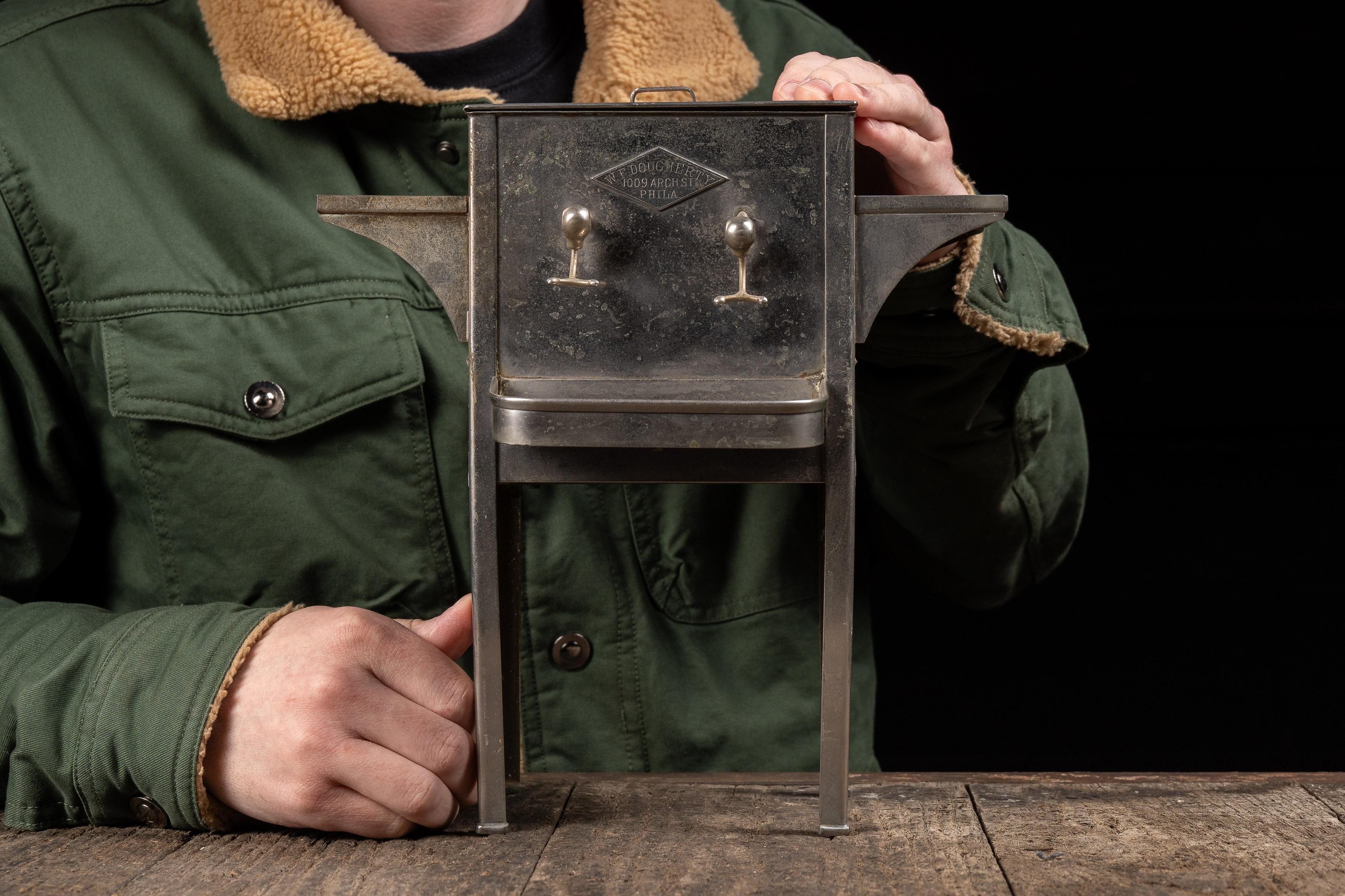 Early 1900s; W.F. Dougherty 
Sons - Philadelphia, PA

This stainless steel salesman sample cooling machine is something rarely seen. William F. Dougherty was born December 11, 1850, and worked with metal for most of his adult life, evolving