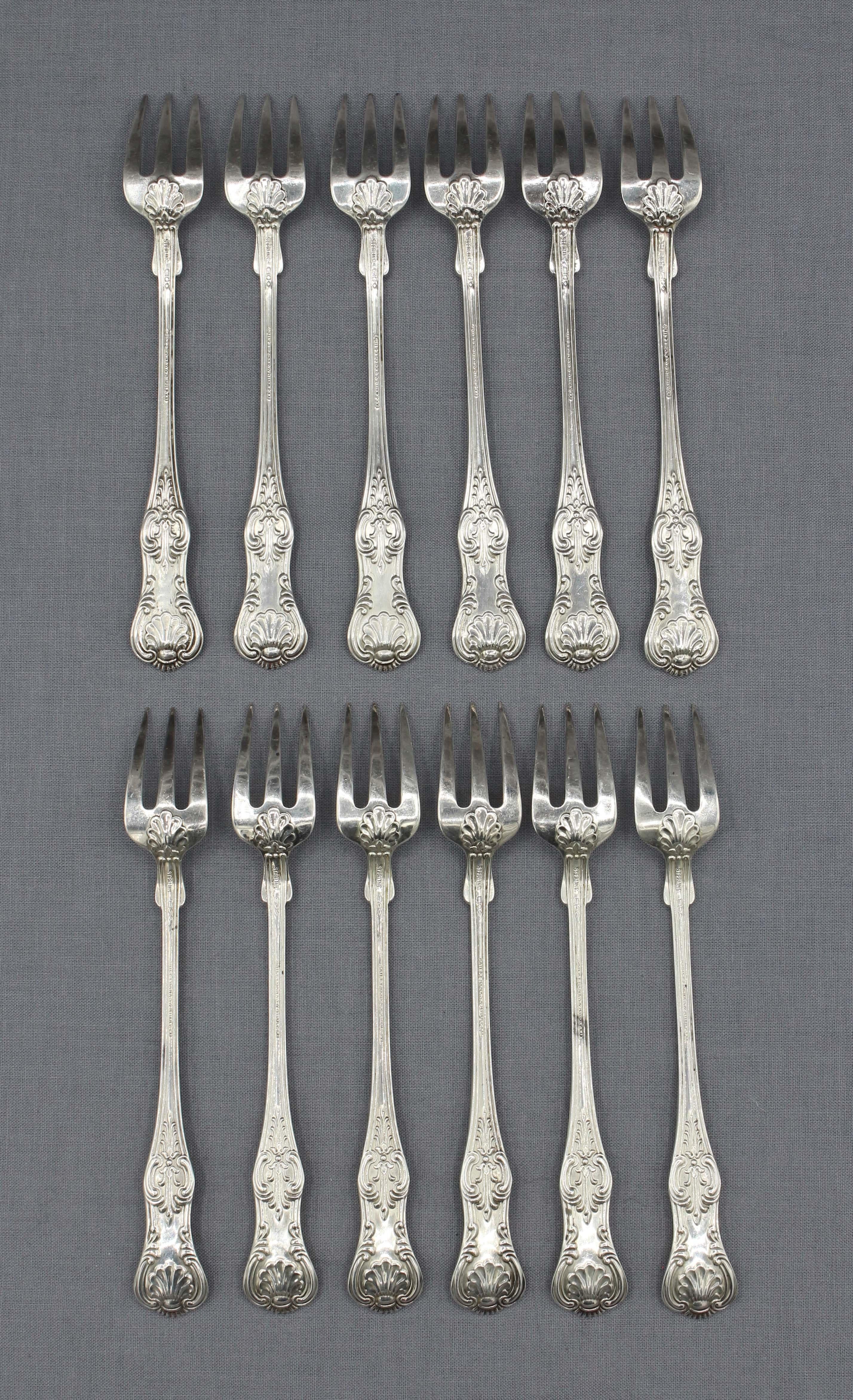 Set of 12 sterling silver seafood forks 