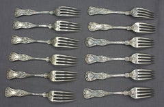 c. 1900 Set of 12 Sterling Silver "King" Pattern Luncheon Forks