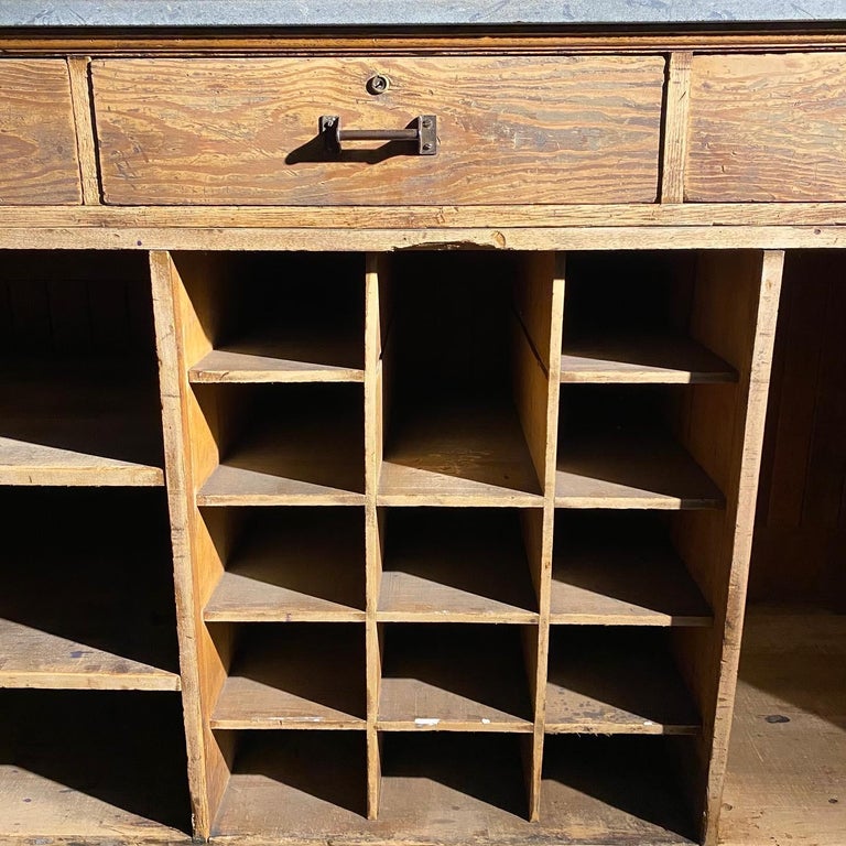 C 1900 Solid Oak /Fir Multi Panel General Store Counter at 1stDibs