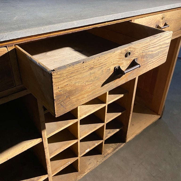 C 1900 Solid Oak /Fir Multi Panel General Store Counter at 1stDibs