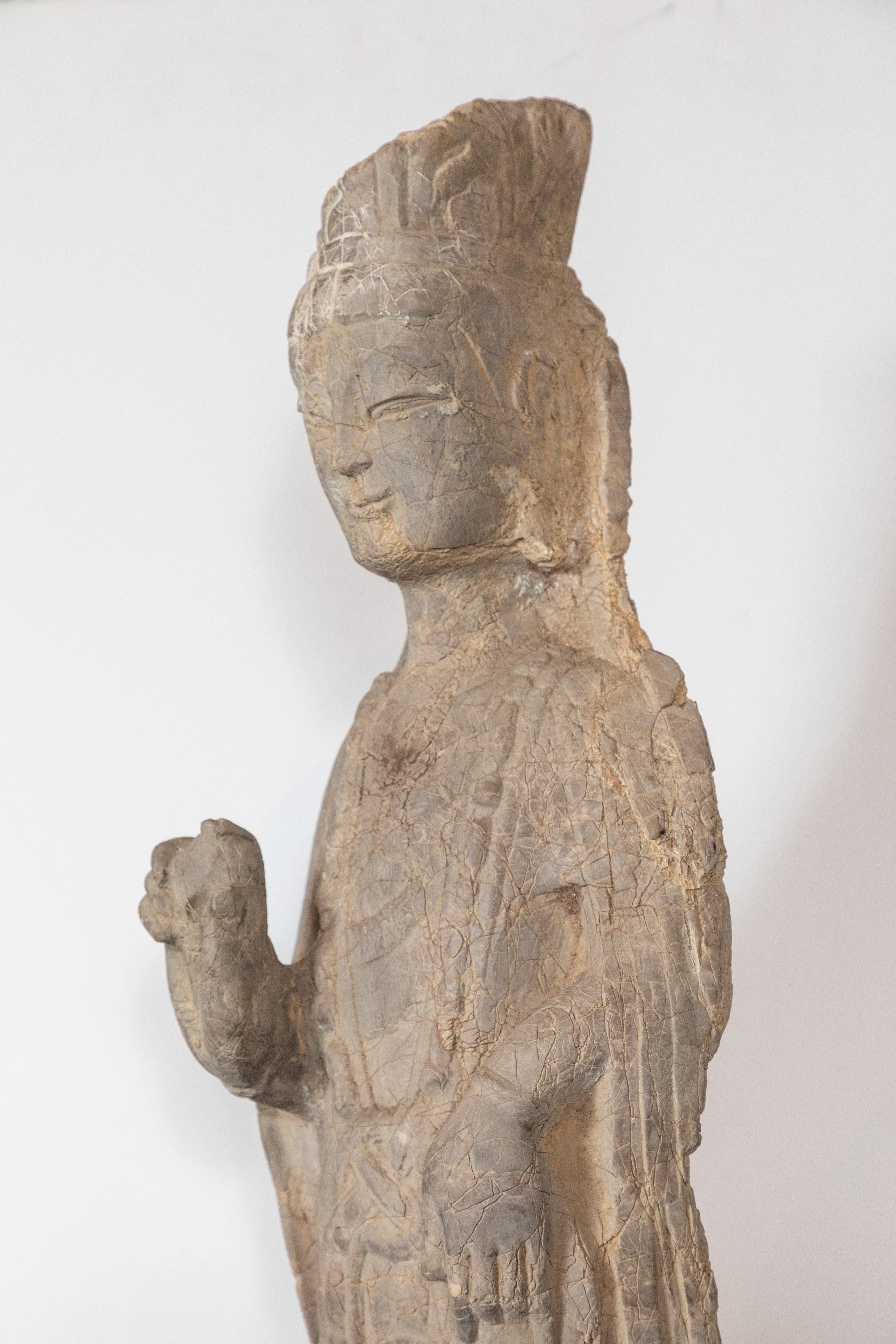 Hand-Carved Stone Statue of Kwan Yin, circa 1900 For Sale