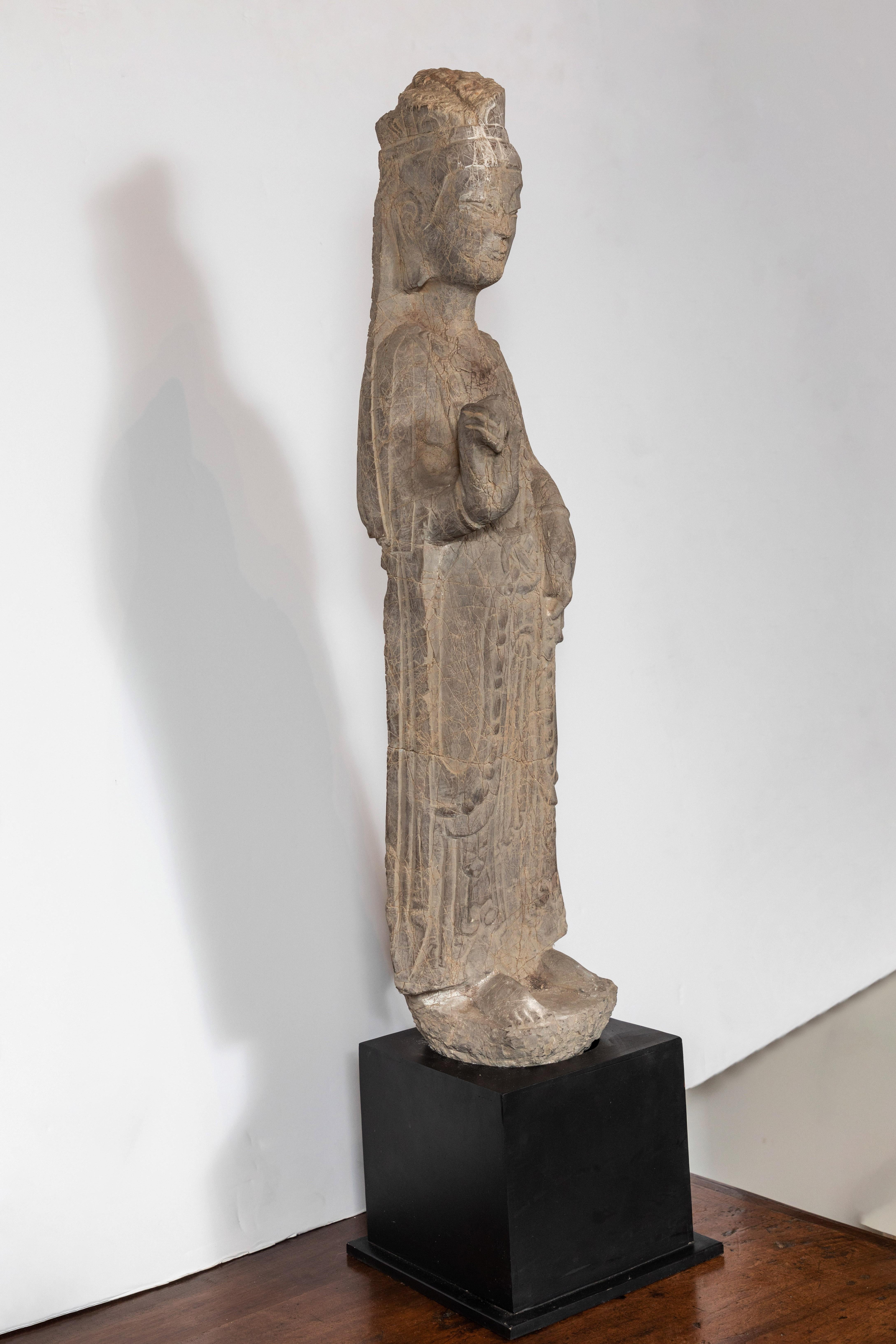 Early 20th Century Stone Statue of Kwan Yin, circa 1900 For Sale