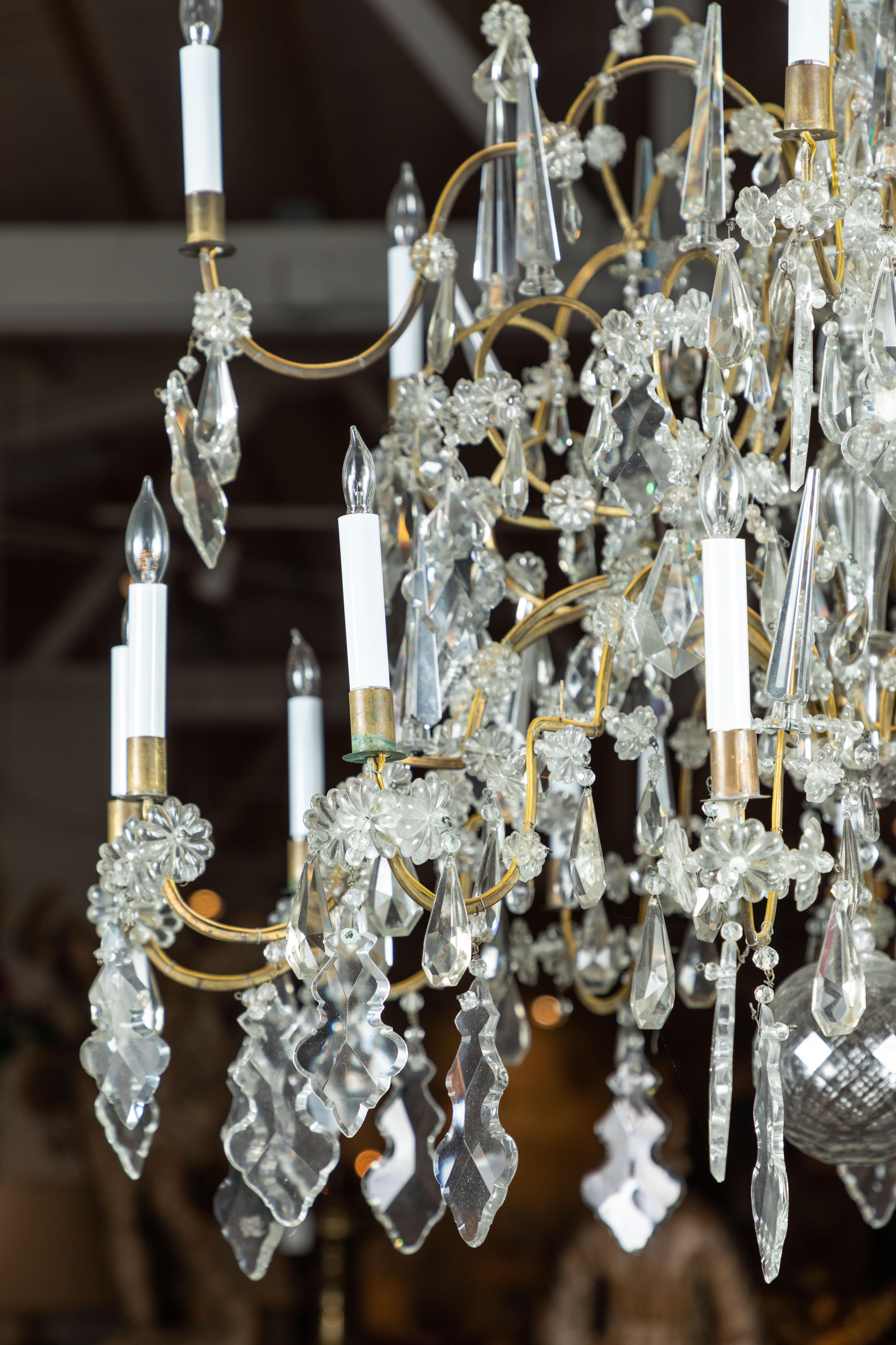 Metal Tiered, Italian, Crystal Chandelier, circa 1900 For Sale