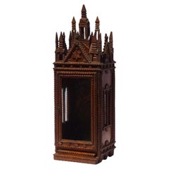 Antique C. 1900 Tramp Art Display Case with Carved Spires, Stars, Fans, and Medallions