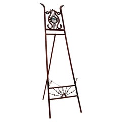 c. 1900 Victorian Oak Stick and Ball Ornate Easel Stand