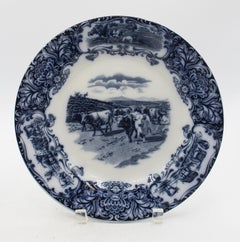 C. 1908 Pair of English Wedgwood Cows Flow Blue Pattern Plates