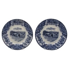 C. 1908 Pair of English Wedgwood Cows Flow Blue Pattern Plates