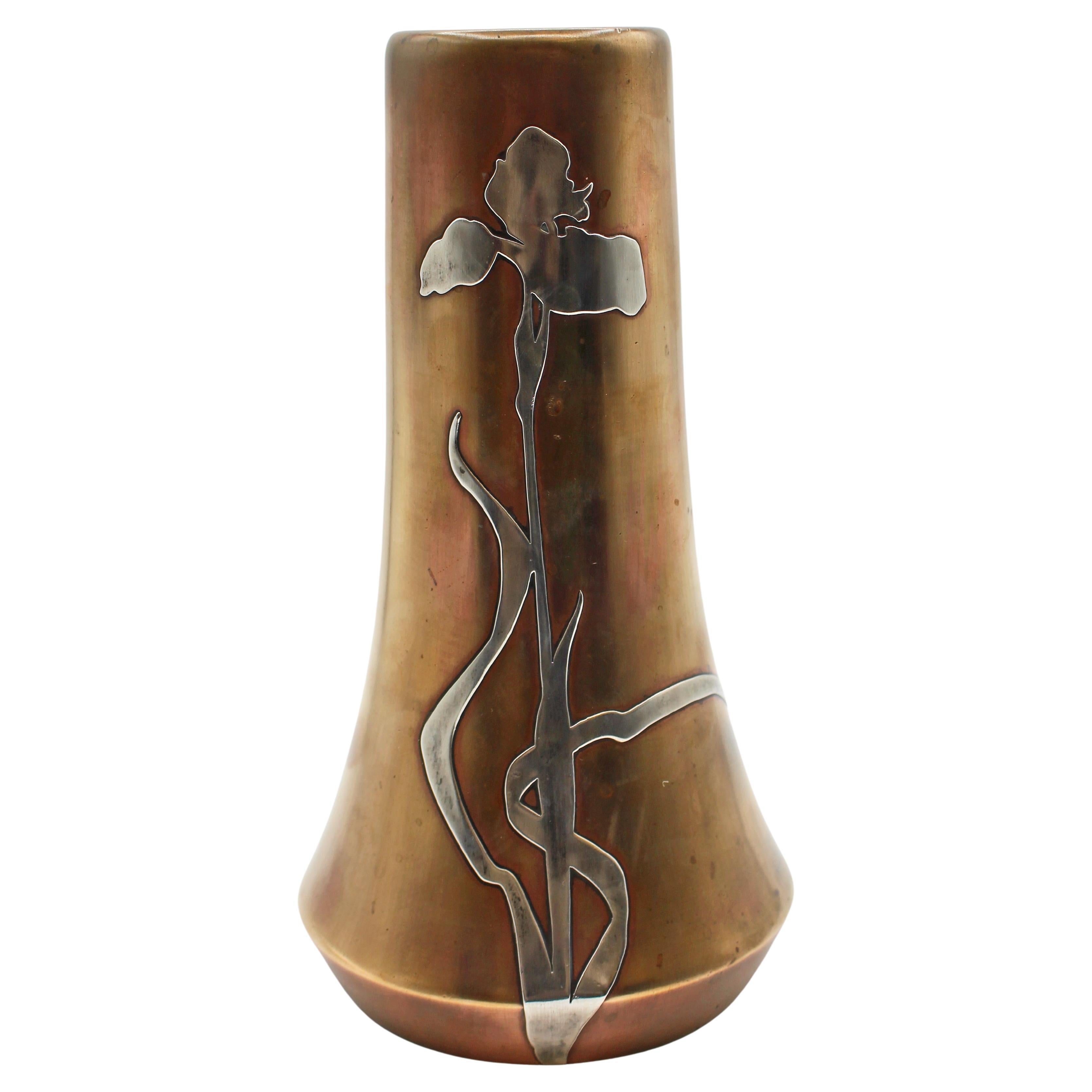 Art Nouveau Bronze with Sterling Overlay Vase, circa 1910-20