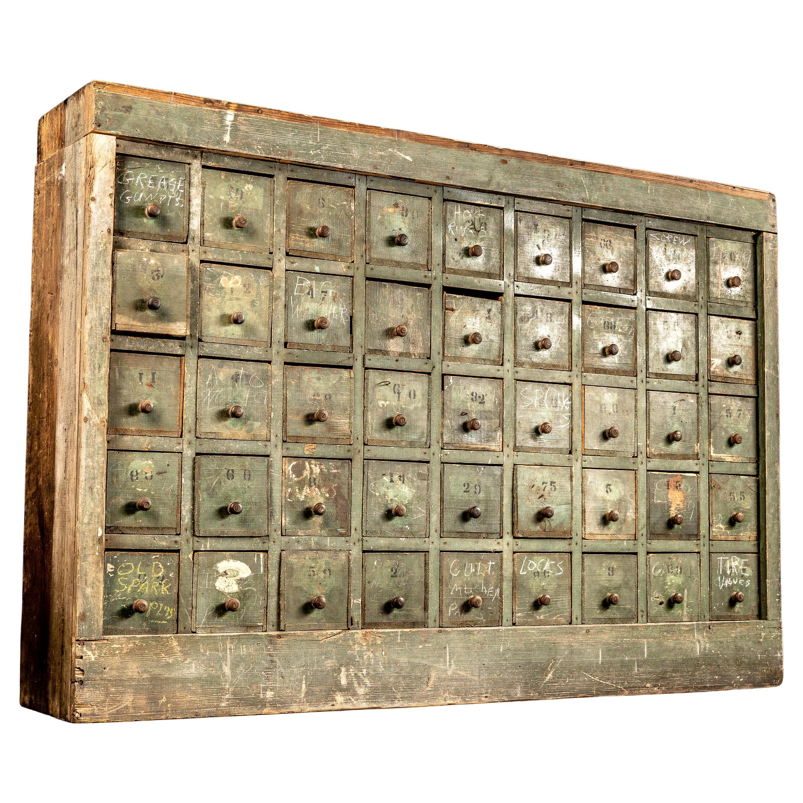 c. 1910 Forty Five Drawer Hardware Cabinet in Green