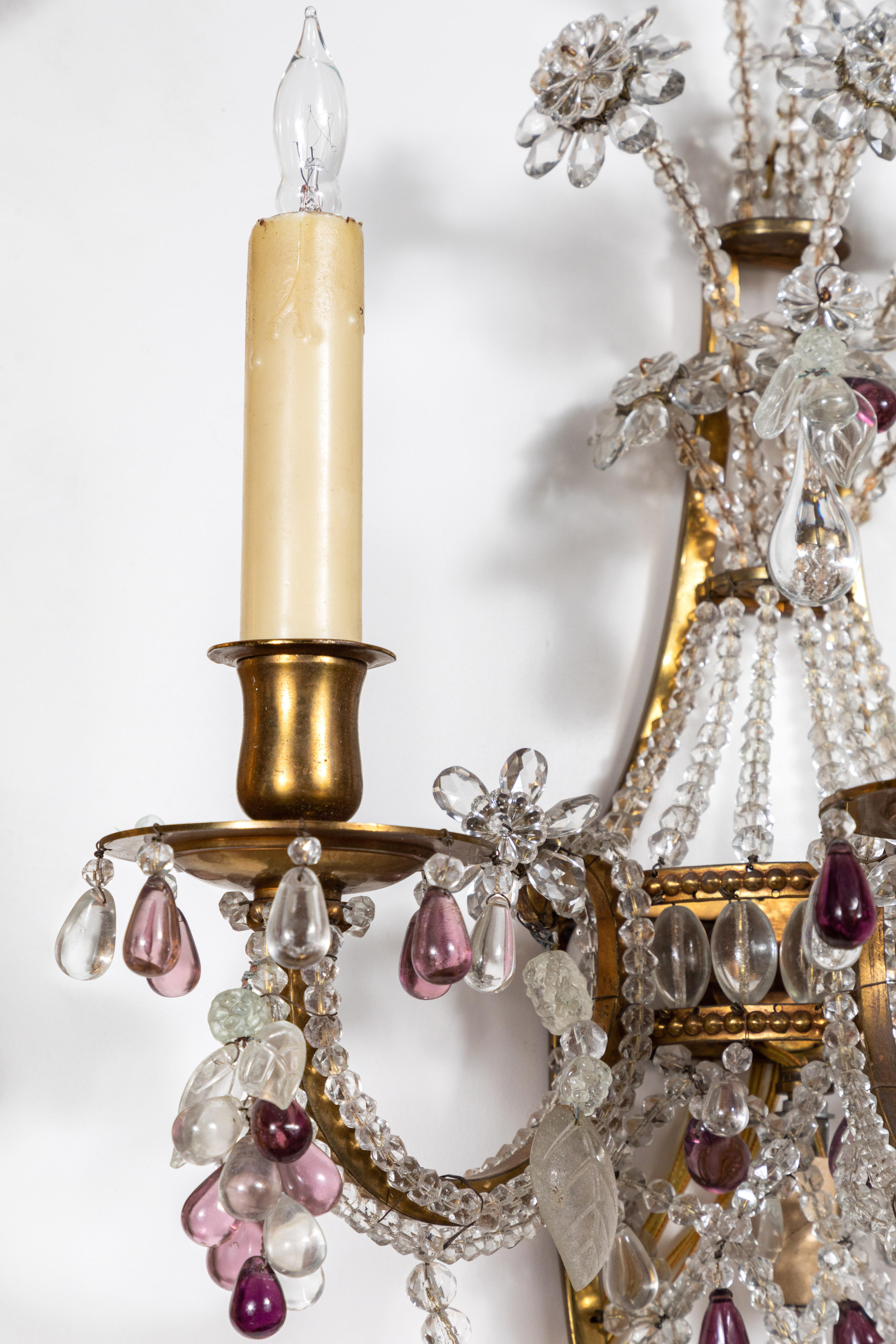 Gilt French, Crystal Sconces, circa 1910 For Sale