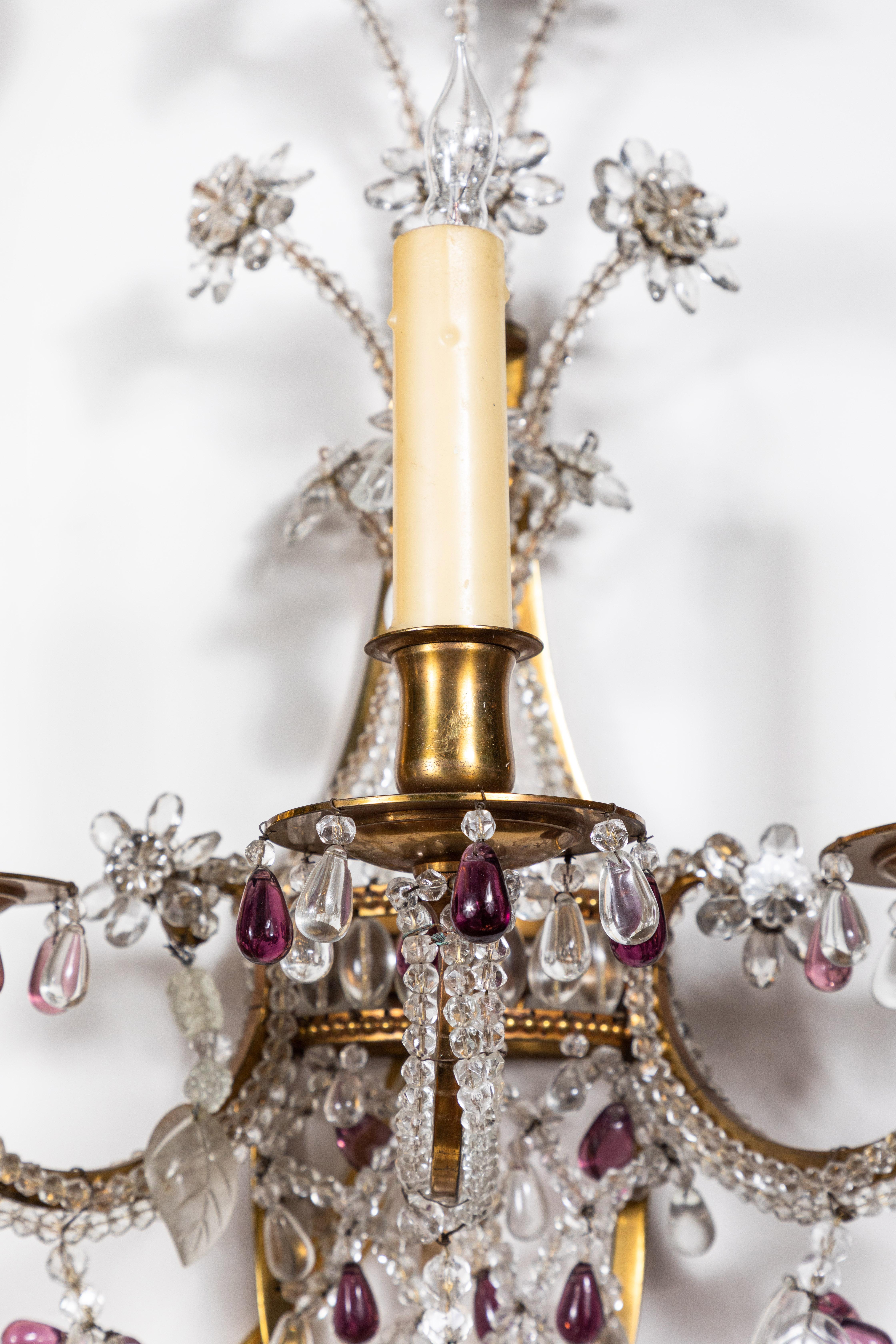 French, Crystal Sconces, circa 1910 In Good Condition For Sale In Newport Beach, CA