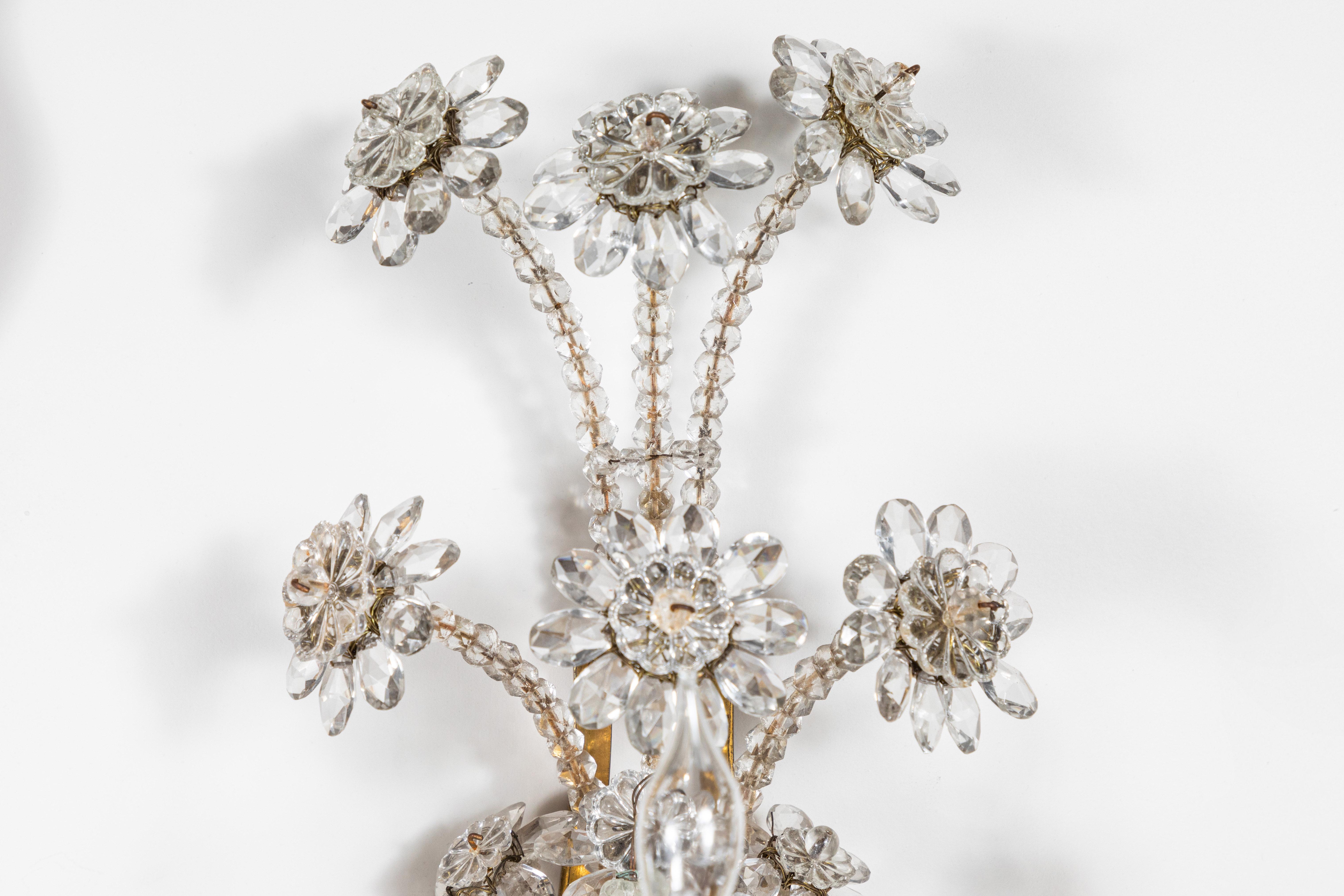 Bronze French, Crystal Sconces, circa 1910 For Sale