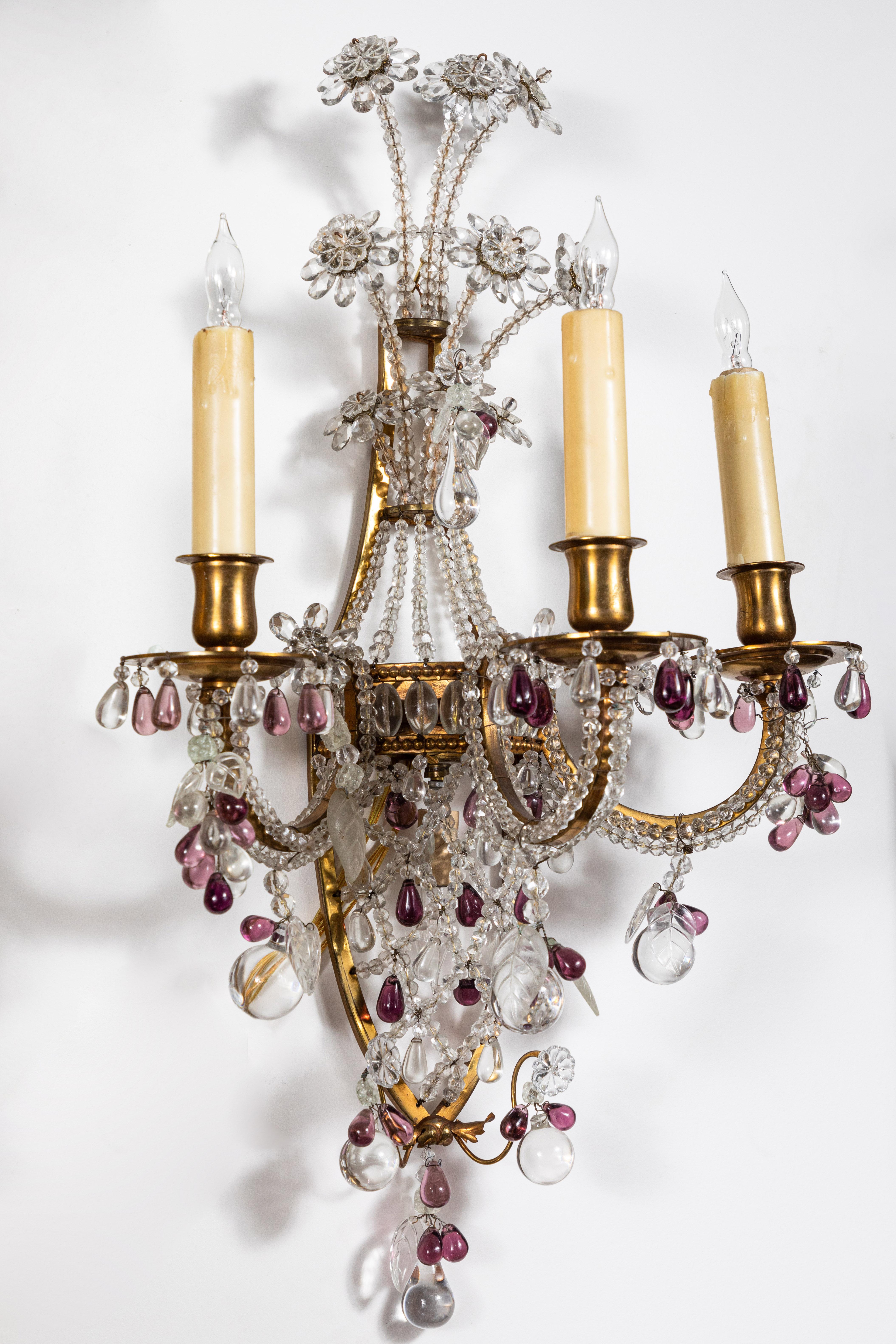 French, Crystal Sconces, circa 1910 For Sale 2