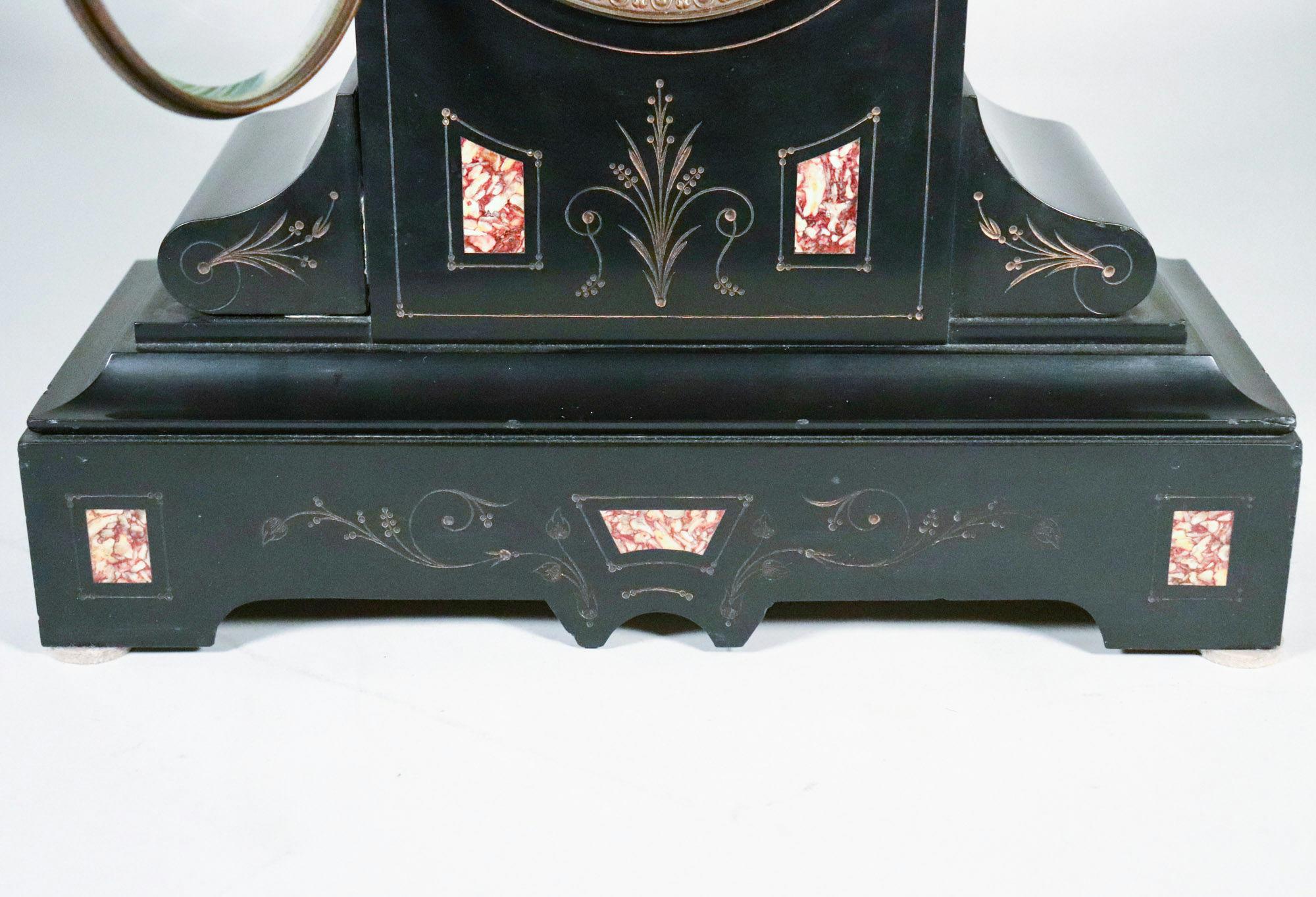 C. 1910 James Rankin Junior Adam Style Eight-Day Mantle Clock with Faux Marble For Sale 3