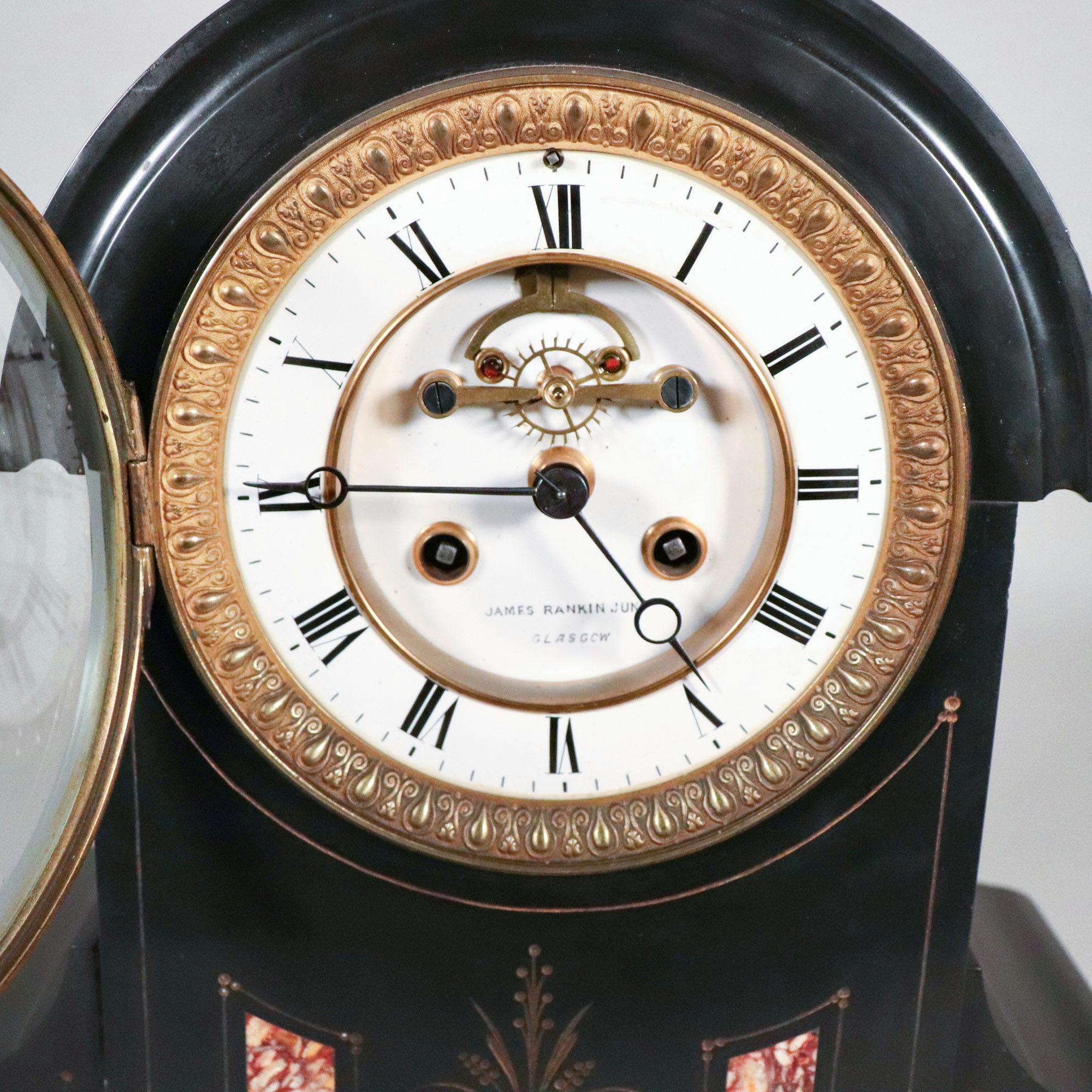 C. 1910 James Rankin Junior Adam Style Eight-Day Mantle Clock with Faux Marble For Sale 5