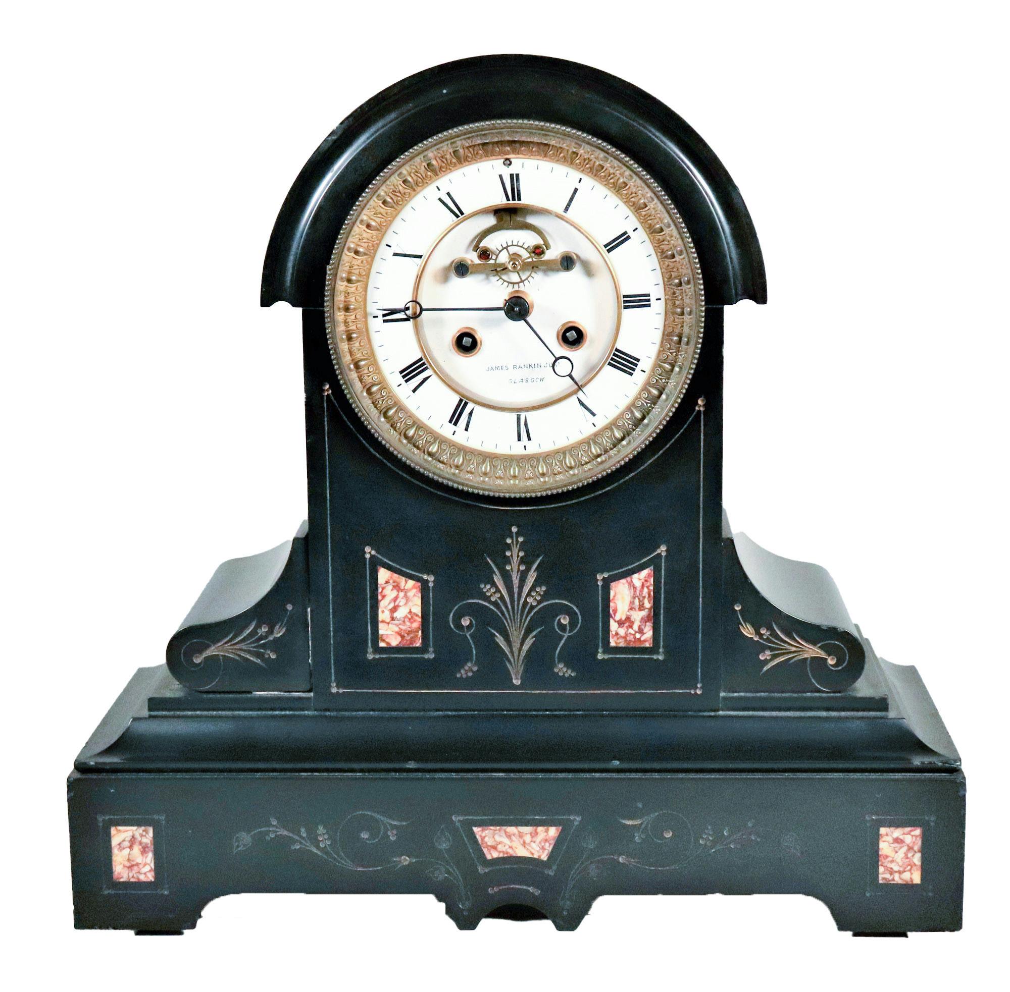 C. 1910 James Rankin Junior Adam Style Eight-Day Mantle Clock with Faux Marble For Sale 6