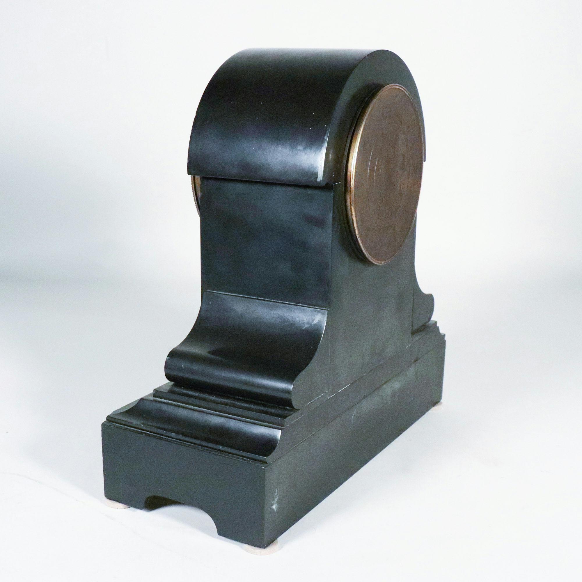 C. 1910 James Rankin Junior Adam Style Eight-Day Mantle Clock with Faux Marble In Good Condition For Sale In Chicago, IL