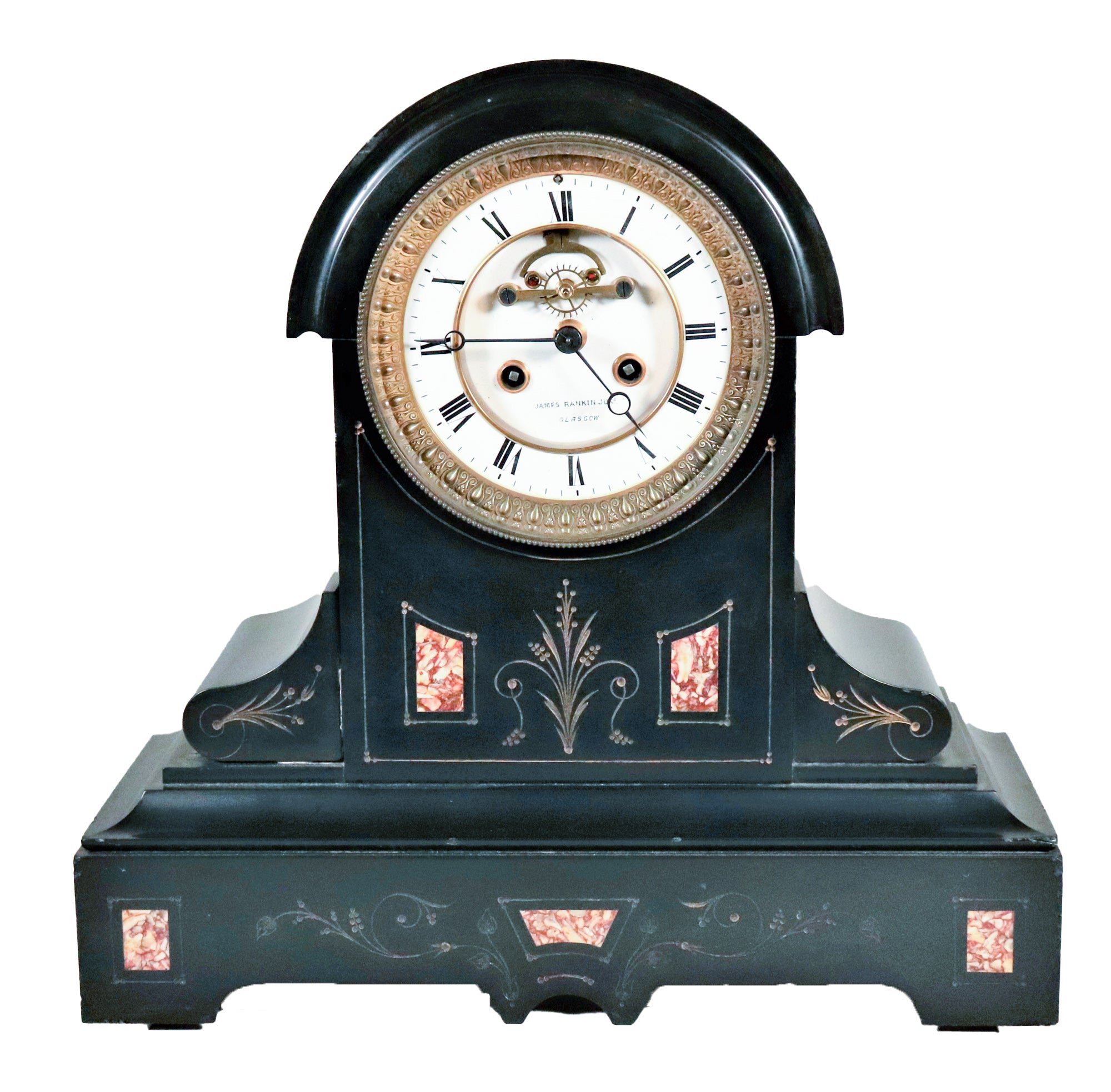 C. 1910 James Rankin Junior Adam Style Eight-Day Mantle Clock with Faux Marble For Sale