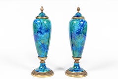 Petite, Turquoise, Porcelain Urns, circa 1910