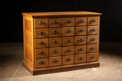 c. 1910s Oak Wood Long Drawer Apothecary Cabinet