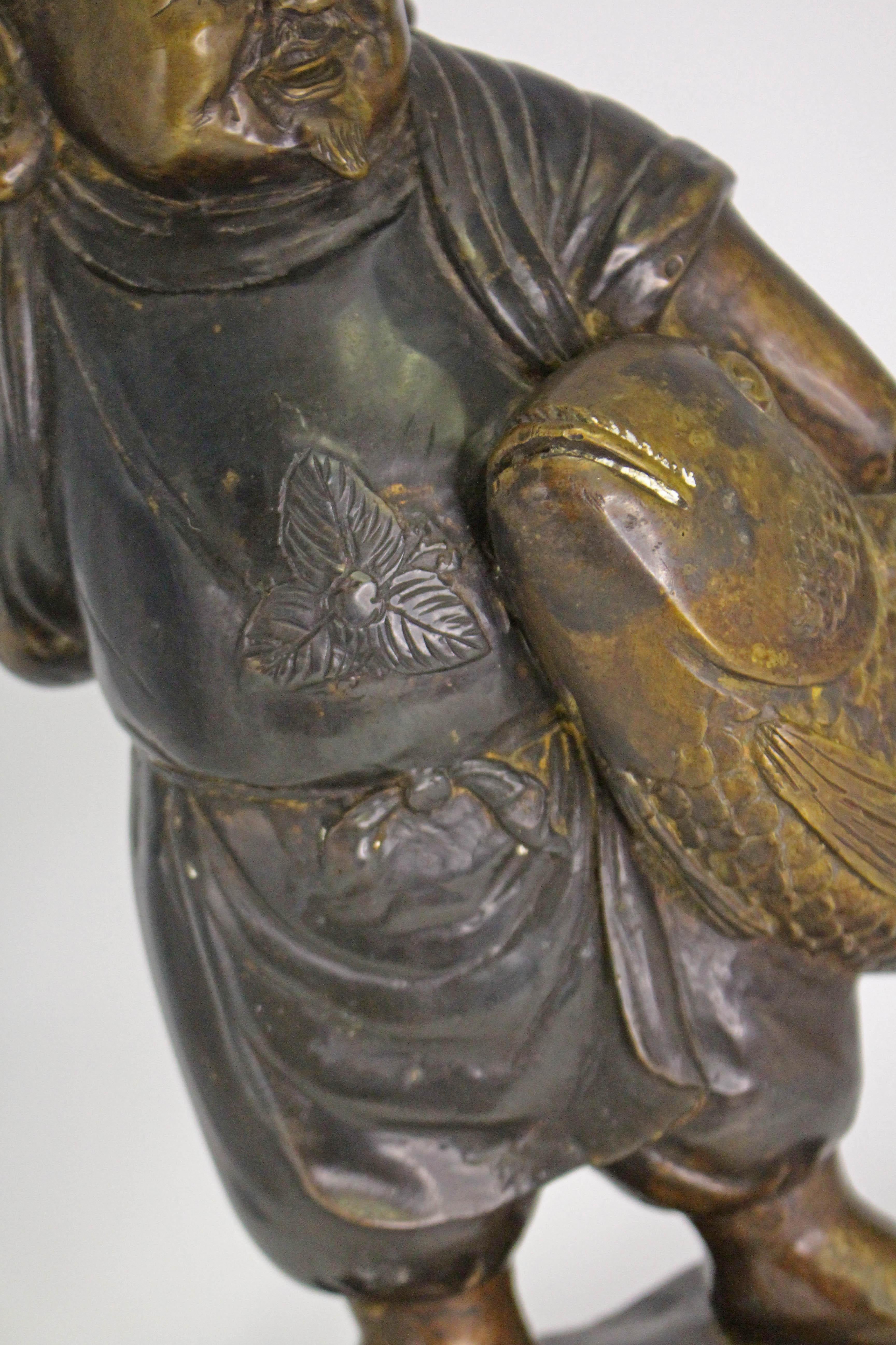 c. 1912-26 Japanese Bronze of Ebisu, God of Luck and Fishermen in vendita 3