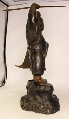 c. 1912-26 Bronce japonés de Ebisu, dios de la suerte y los pescadores
