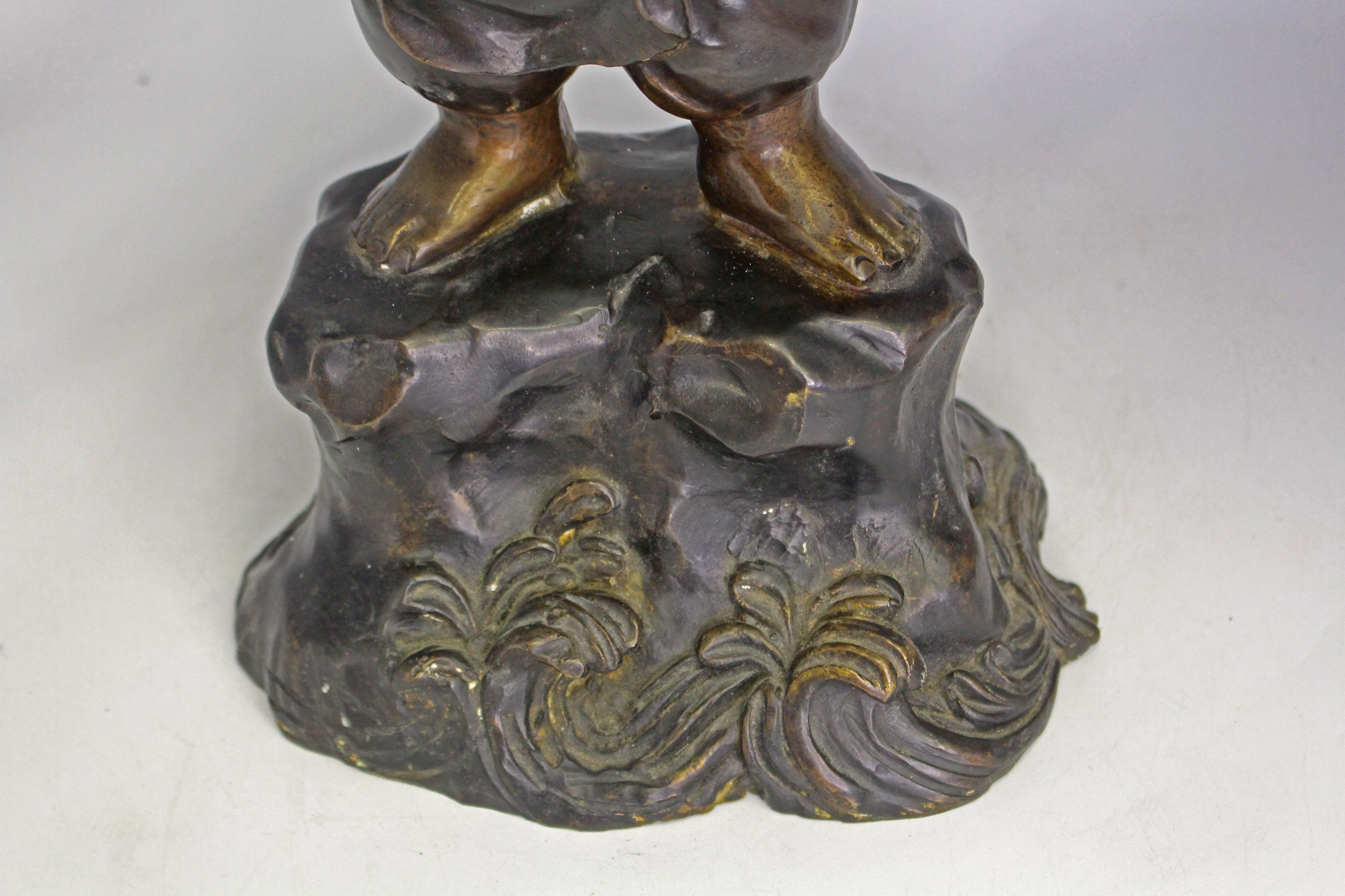 c. 1912-26 Japanese Bronze of Ebisu, God of Luck and Fishermen in vendita 1