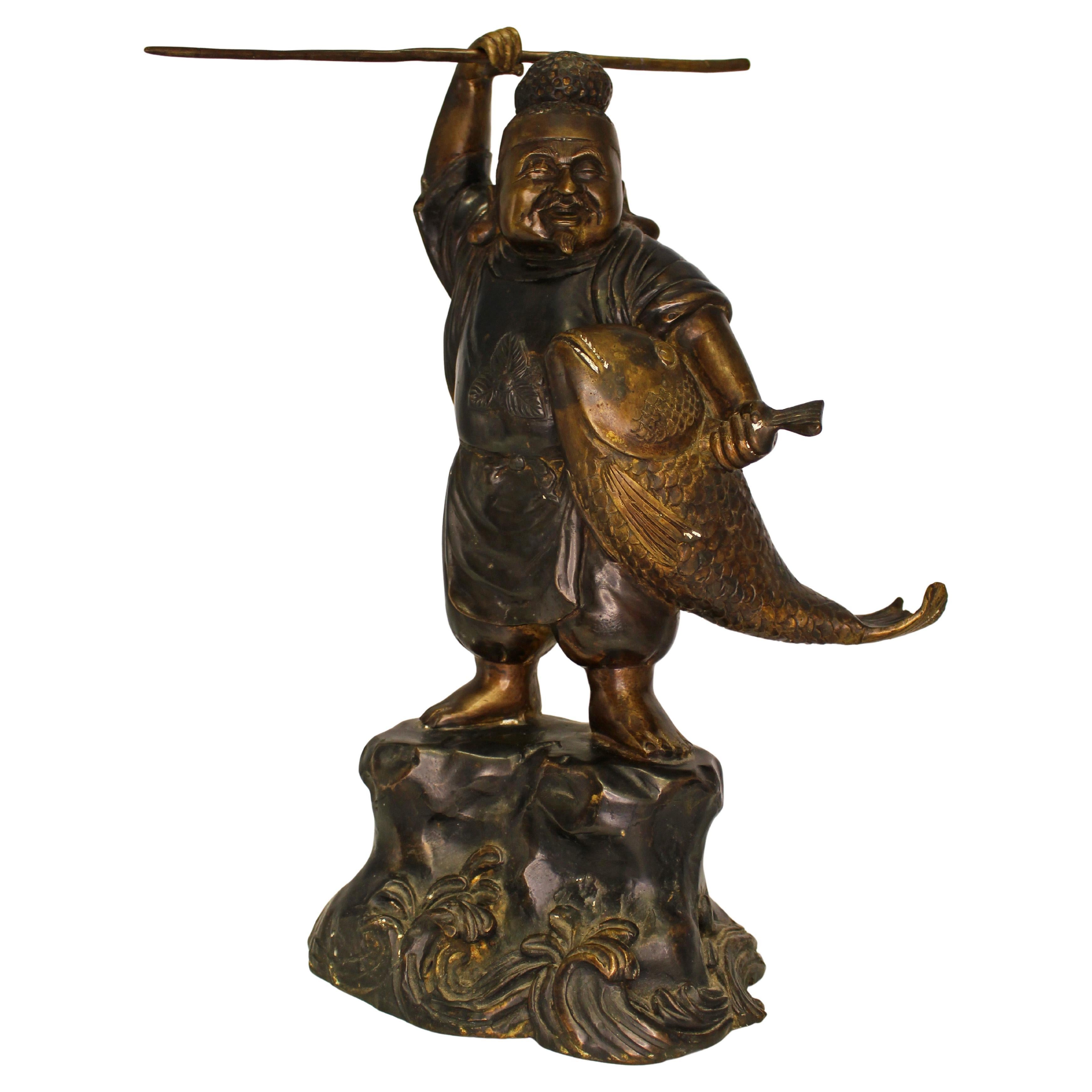 c. 1912-26 Japanese Bronze of Ebisu, God of Luck and Fishermen