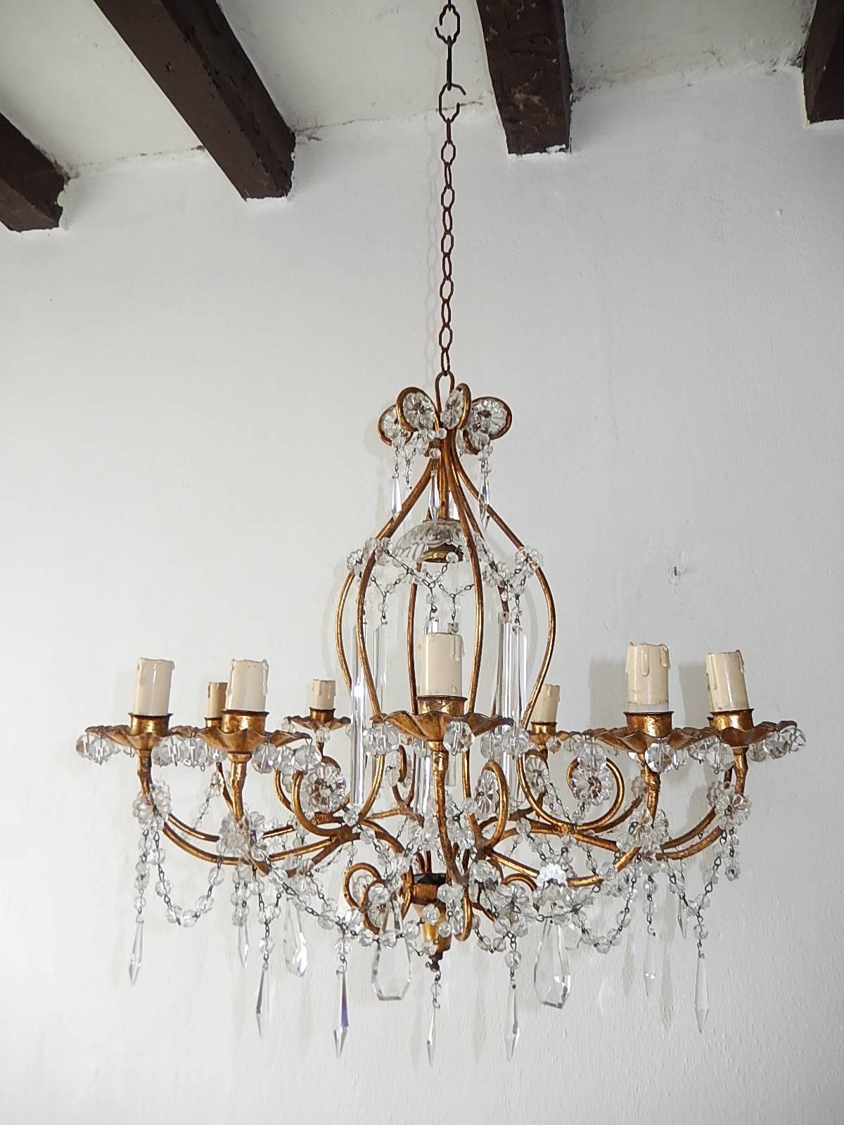 13 Lights French Rare Crystal Prisms Chandelier, circa 1920 In Excellent Condition In Modena (MO), Modena (Mo)