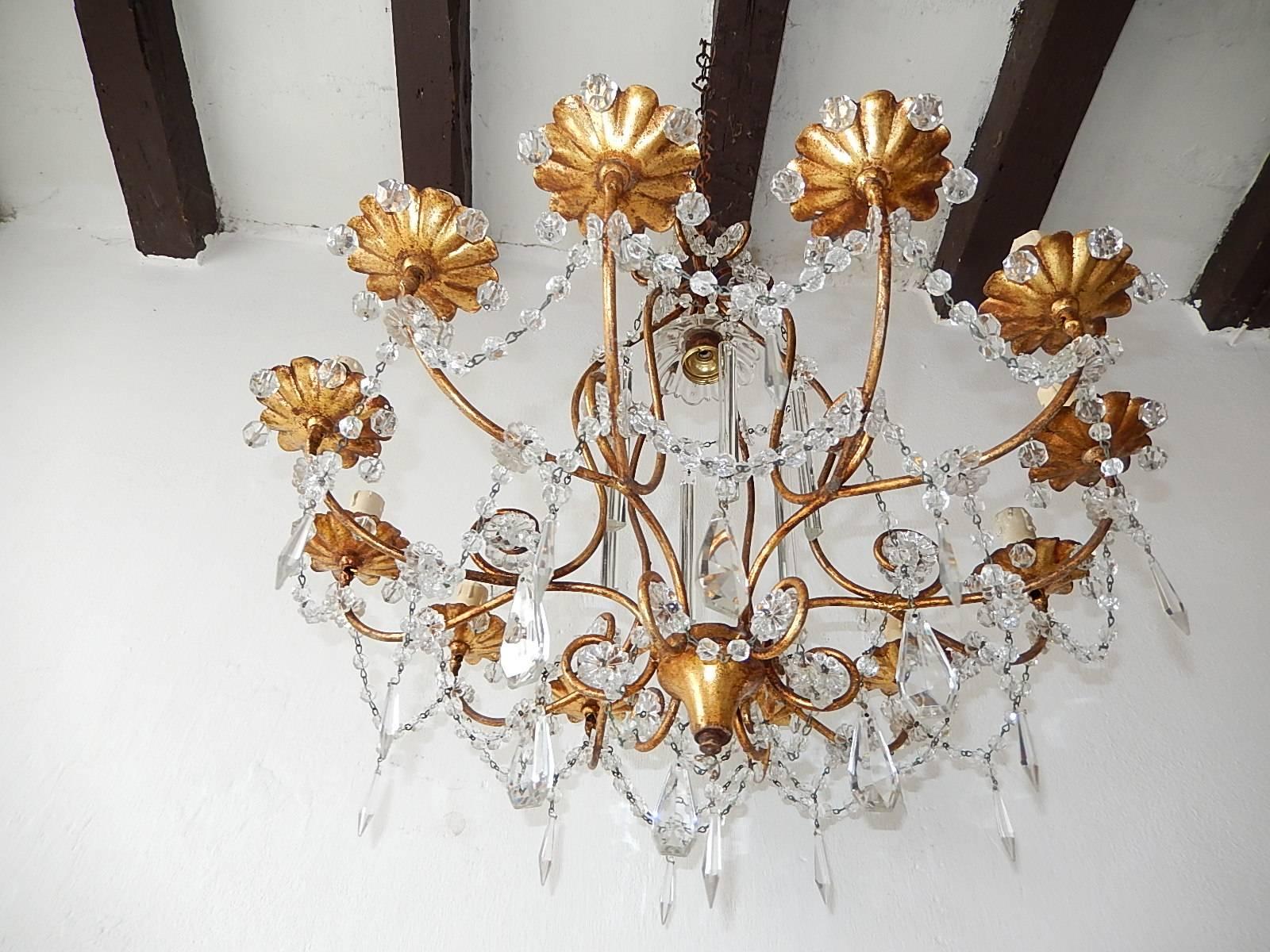 Early 20th Century 13 Lights French Rare Crystal Prisms Chandelier, circa 1920