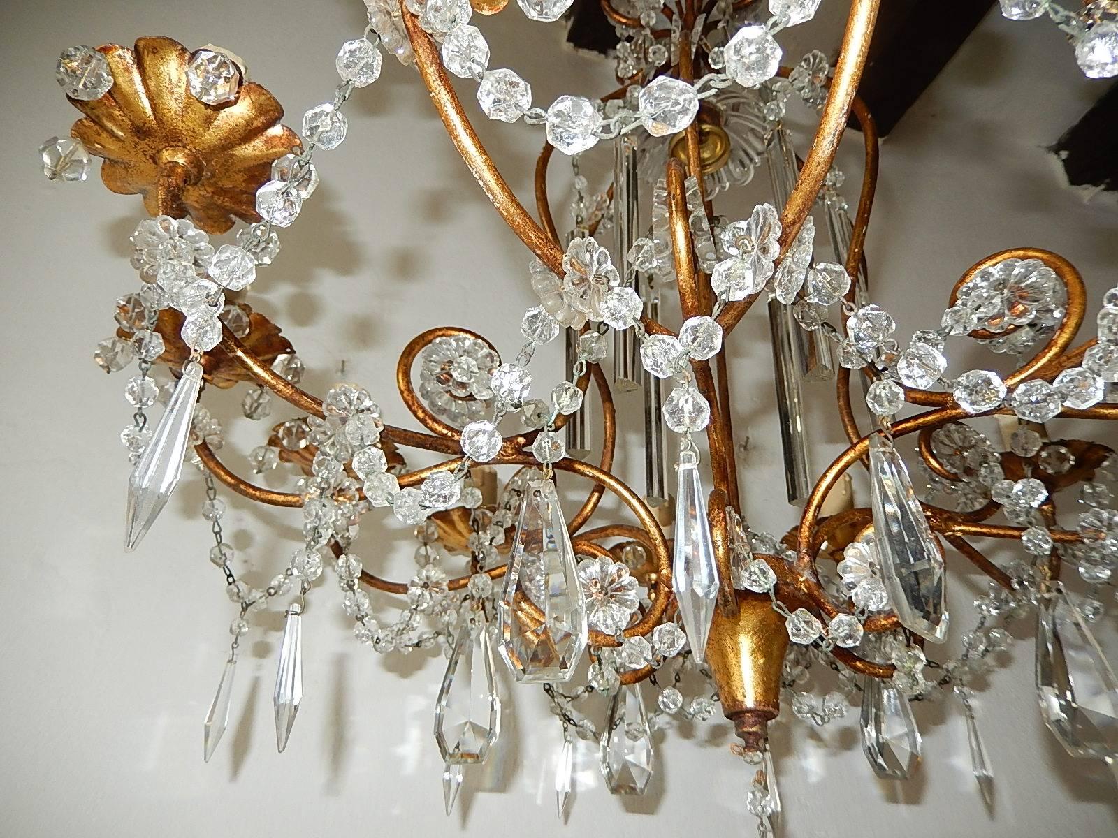 13 Lights French Rare Crystal Prisms Chandelier, circa 1920 1