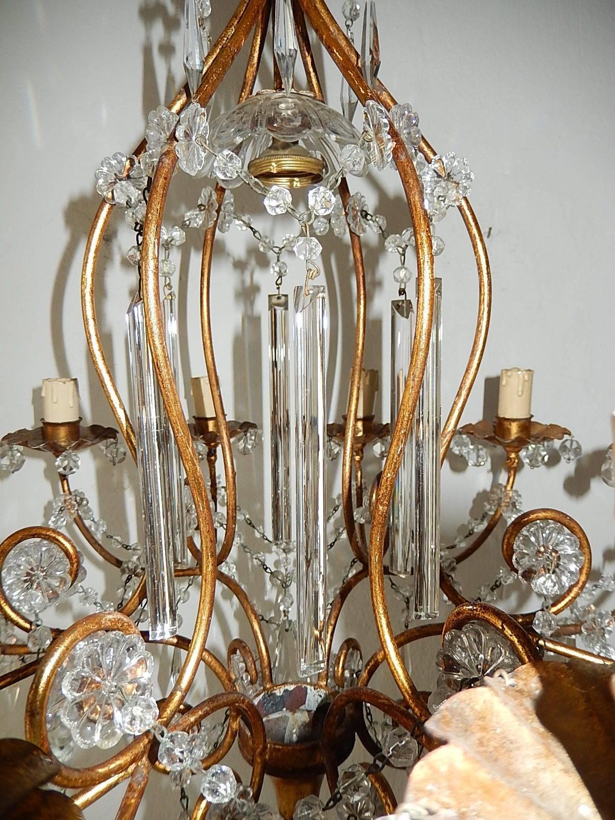 13 Lights French Rare Crystal Prisms Chandelier, circa 1920 2