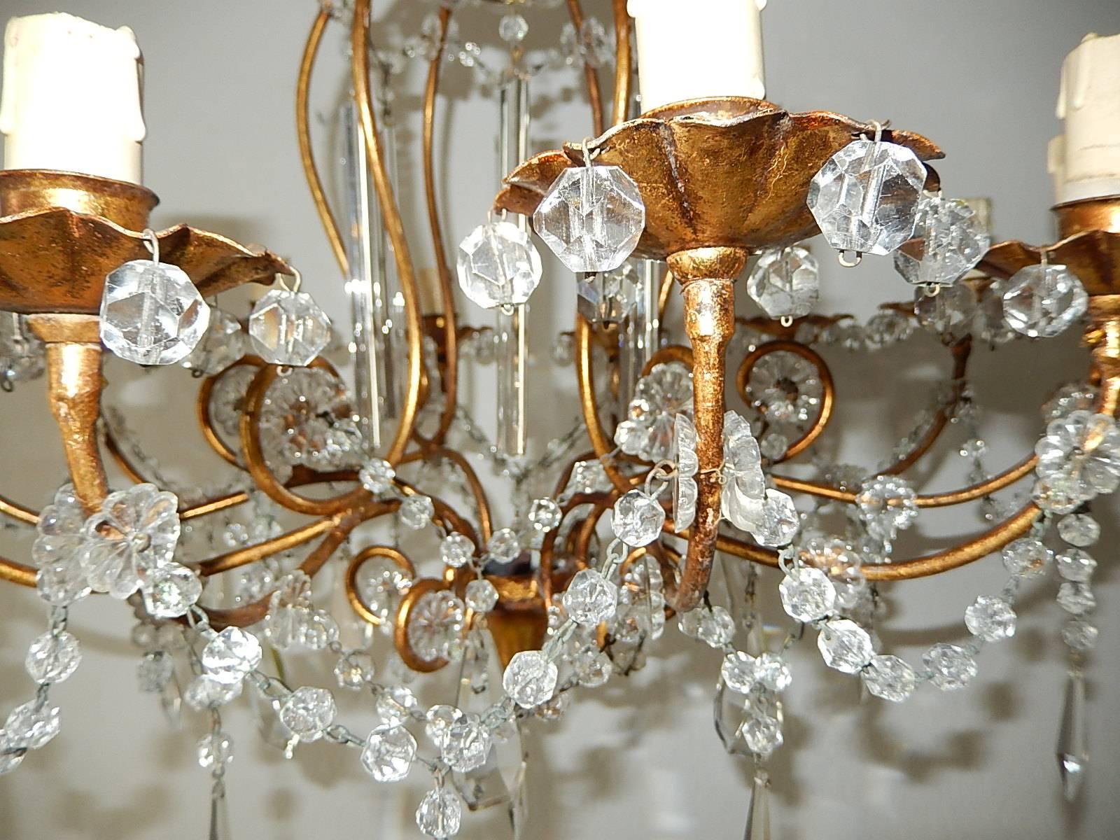 13 Lights French Rare Crystal Prisms Chandelier, circa 1920 4