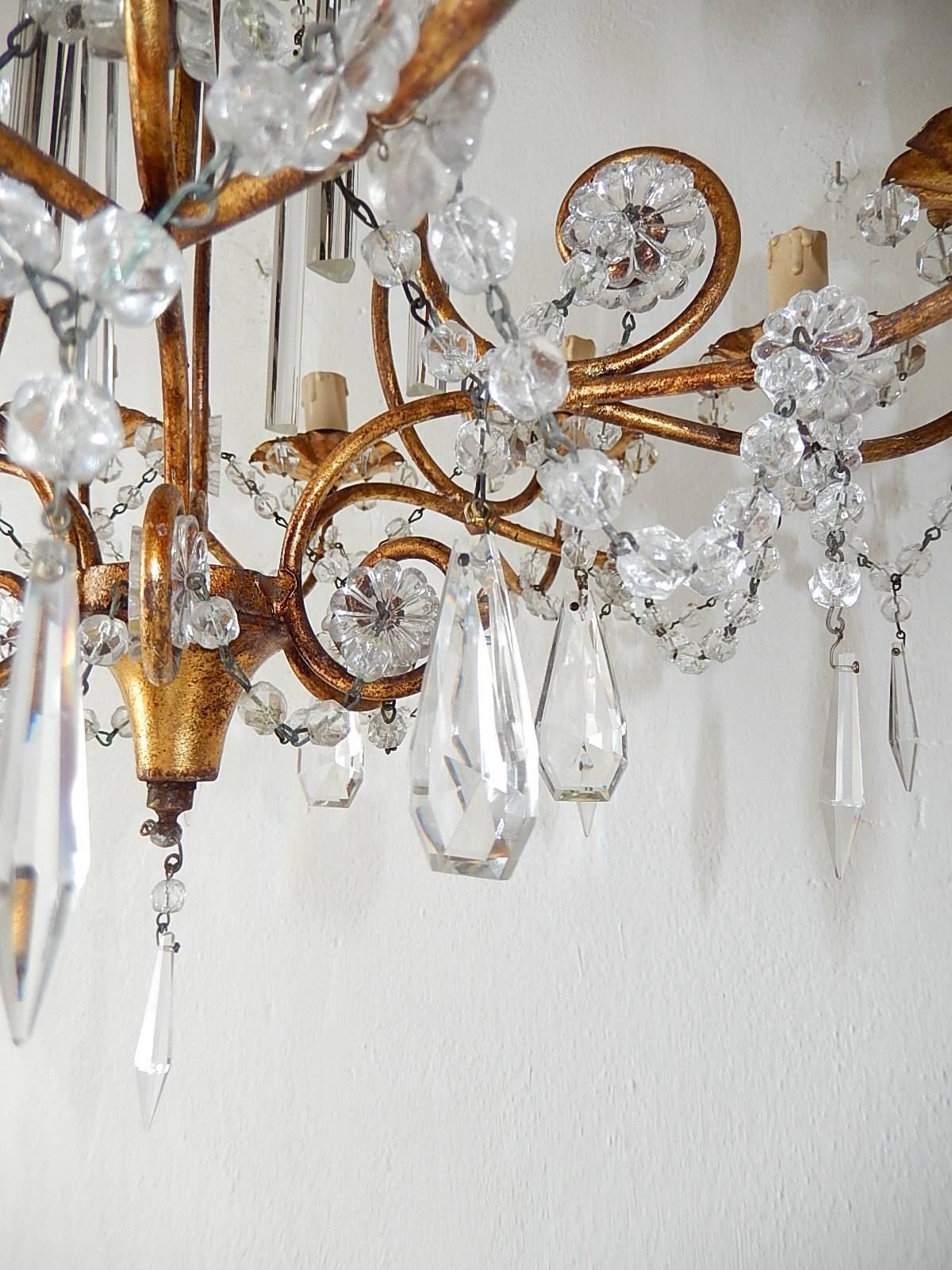 13 Lights French Rare Crystal Prisms Chandelier, circa 1920 5