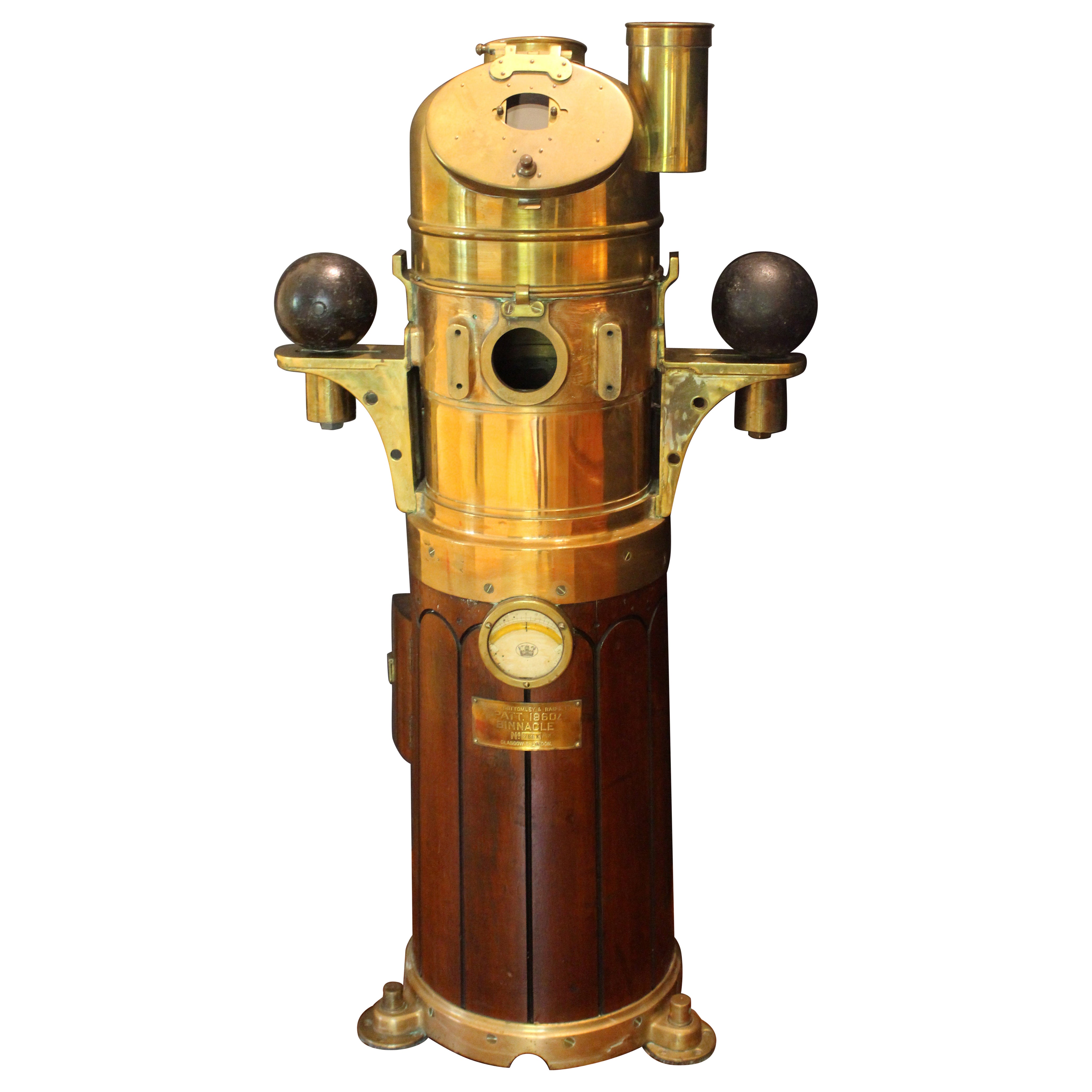 c. 1920-40 Bocina inglesa de pedestal de teca y latón