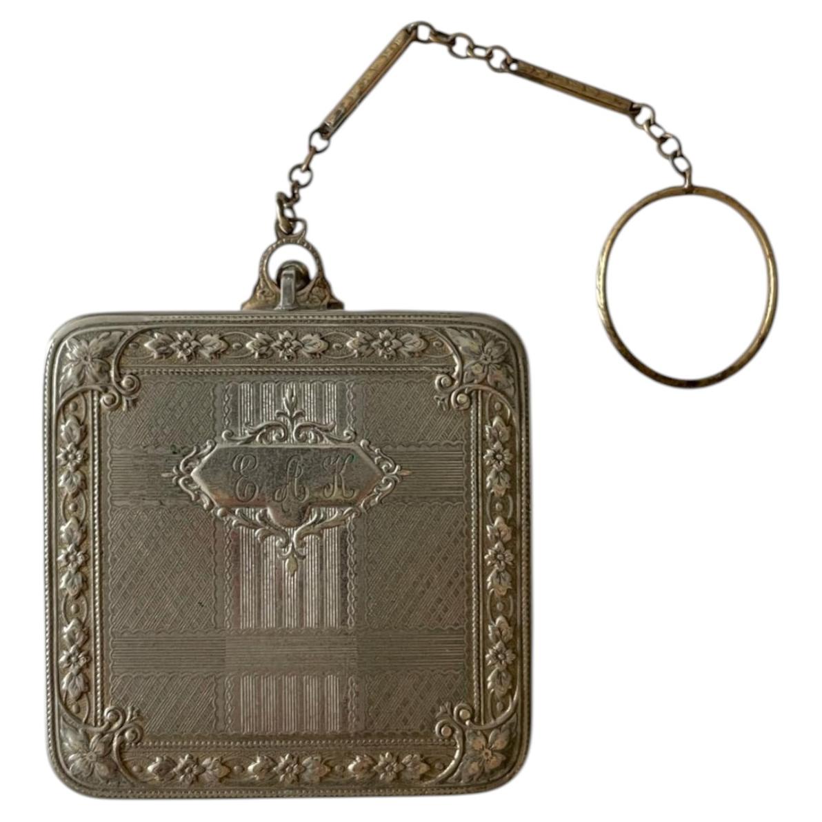 c. 1920 Antique Edwardian-Art Deco Transitional Sterling Silver Compact