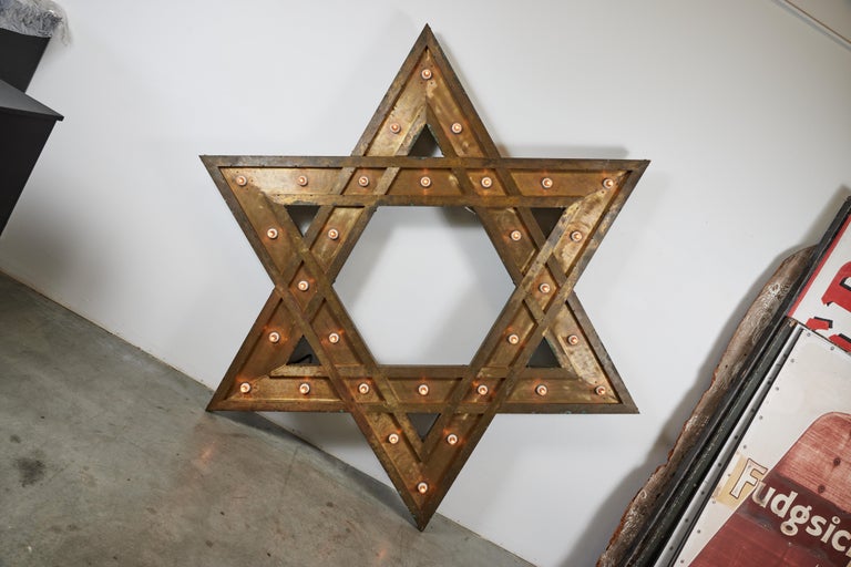 c 1920 Brass Star of David Chandelier from Chicago Synagogue For Sale 4