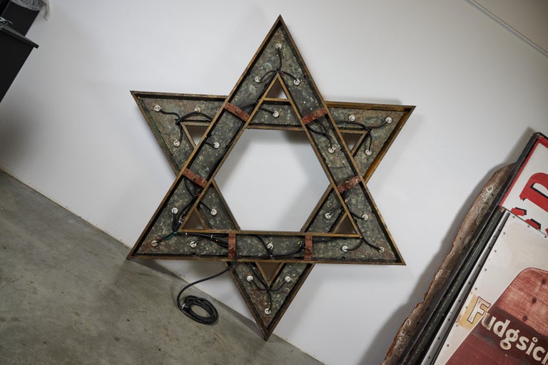 c 1920 Brass Star of David Chandelier from Chicago Synagogue For Sale 5
