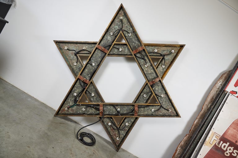 c 1920 Brass Star of David Chandelier from Chicago Synagogue For Sale 10