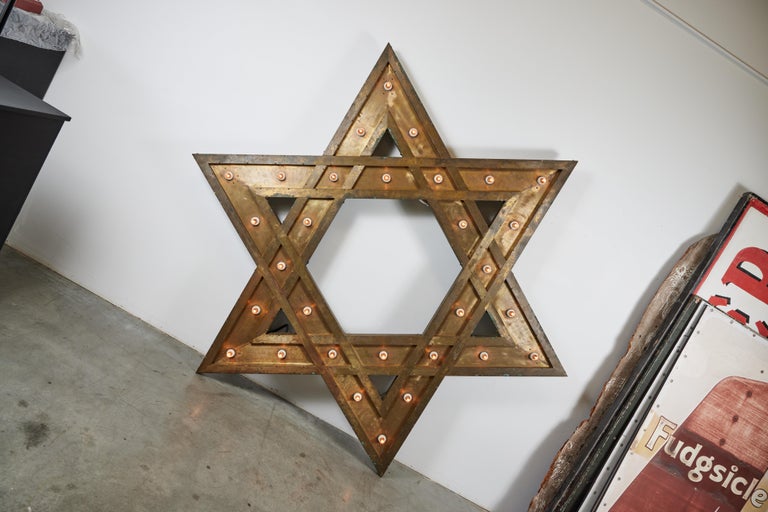 Folk Art c 1920 Brass Star of David Chandelier from Chicago Synagogue For Sale