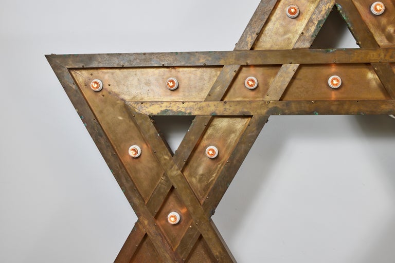 c 1920 Brass Star of David Chandelier from Chicago Synagogue In Good Condition For Sale In Santa Monica, CA