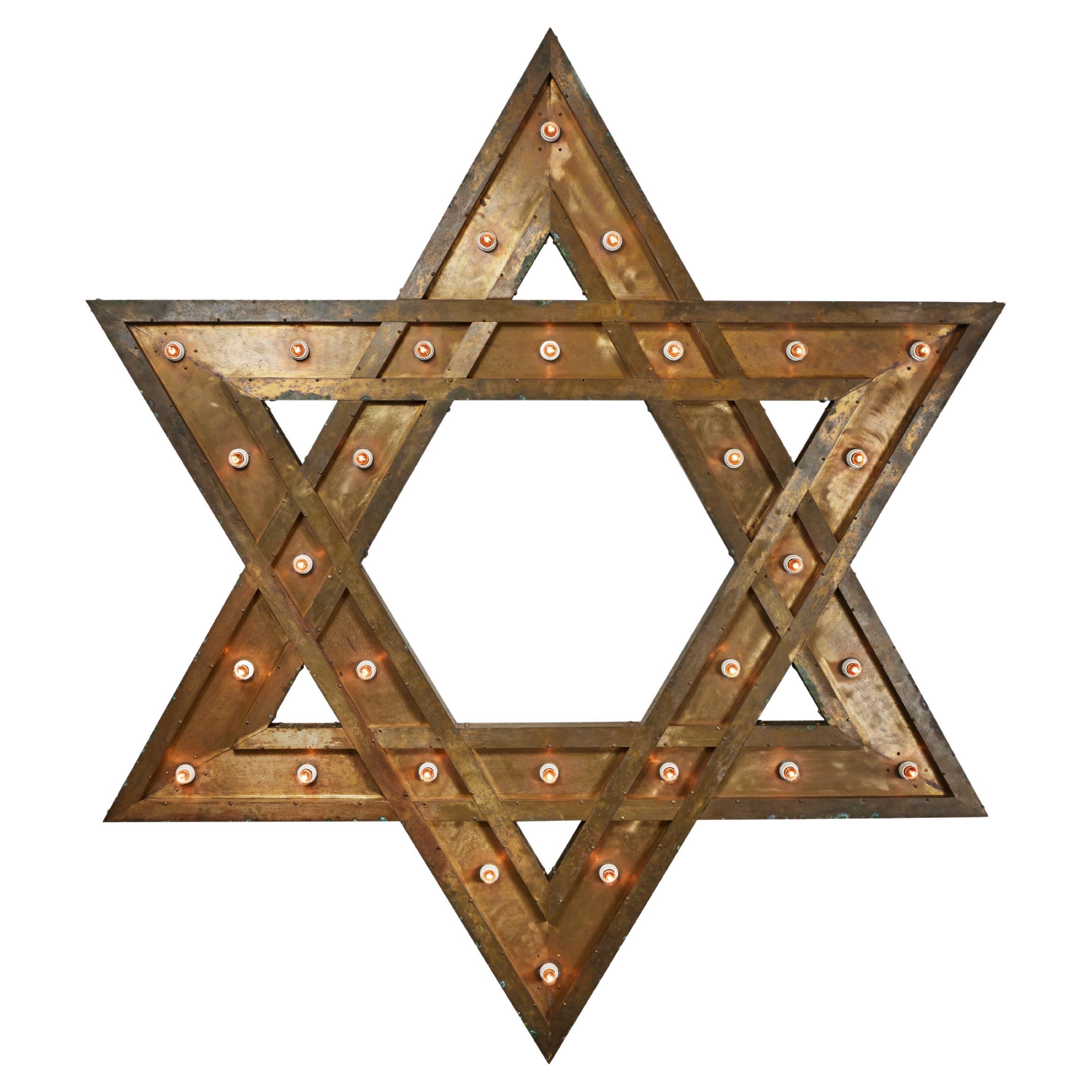 c 1920 Brass Star of David Chandelier from Chicago Synagogue For Sale