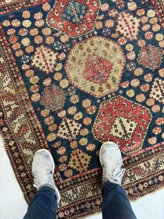 C. 1920 Caucasian Square-ish Hand-knotted Wool Rug ~ 4.2 x 4.7