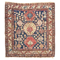 C. 1920 Caucasian Square-ish Hand-knotted Wool Rug ~ 4.2 x 4.7