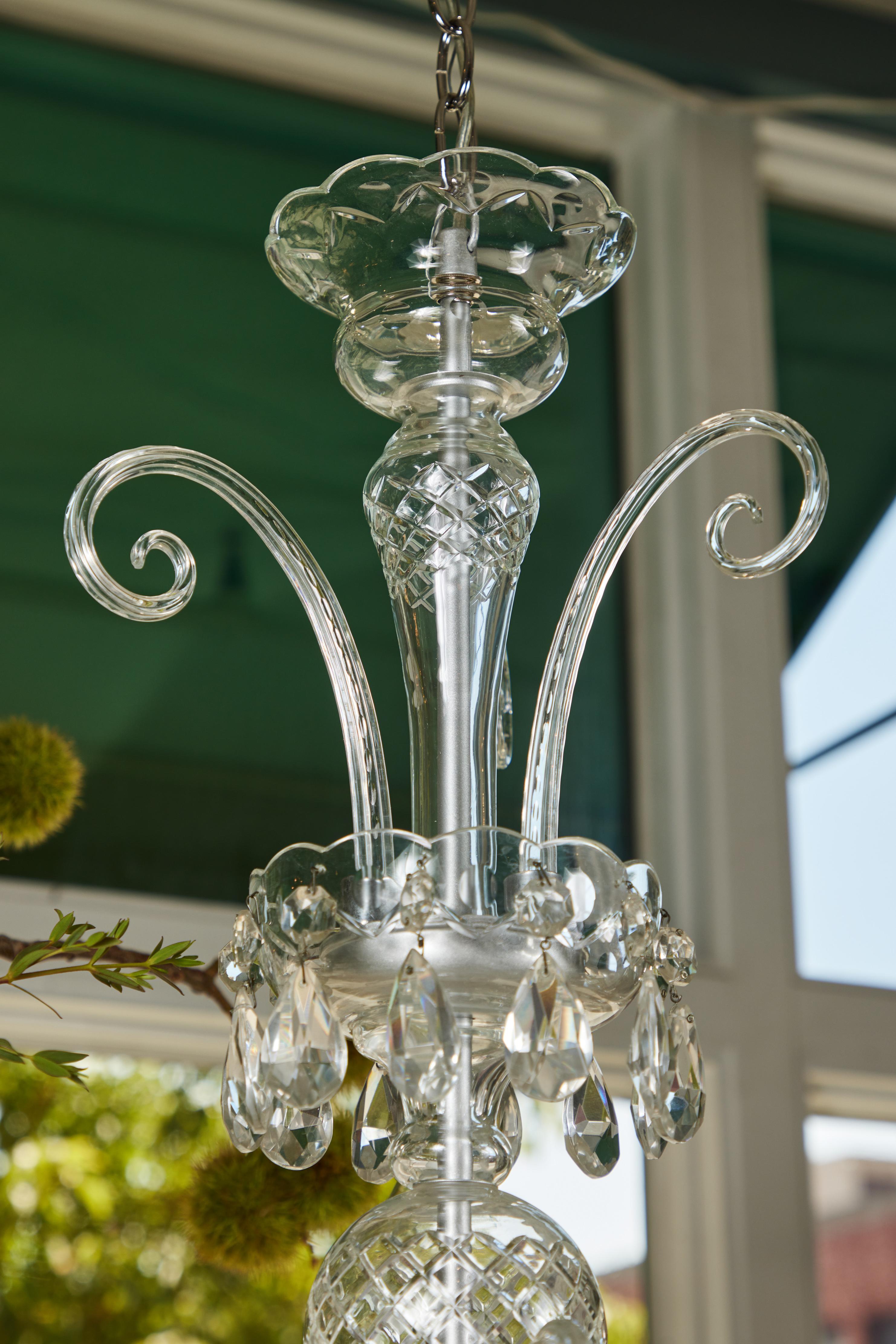 c. 1920 Czechoslovakian Crystal 3-Arm Chandelier In Good Condition For Sale In Pasadena, CA