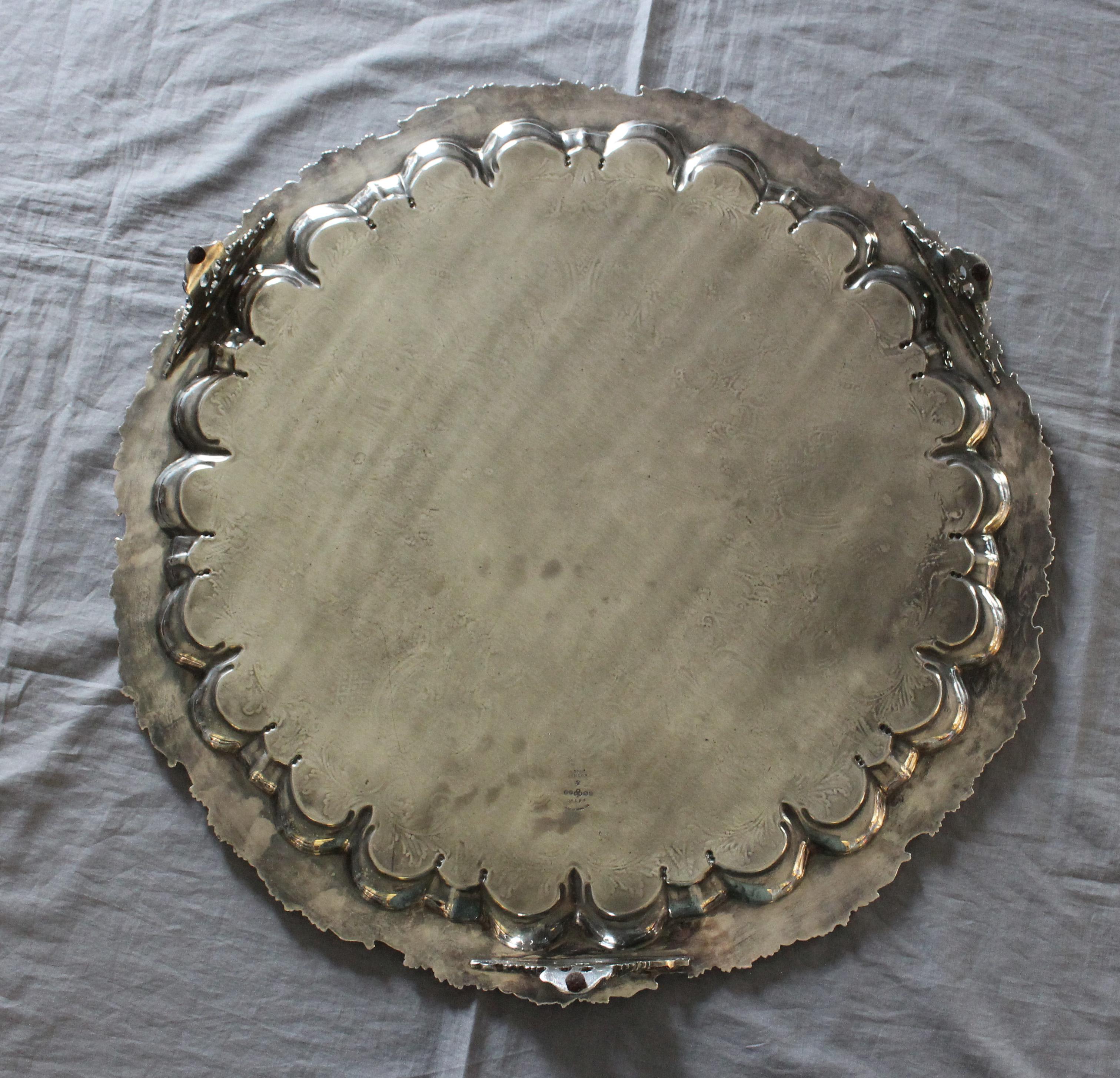 Art Nouveau c. 1920 Electroplated Nickel Silver Salver by S.B. & Co. For Sale